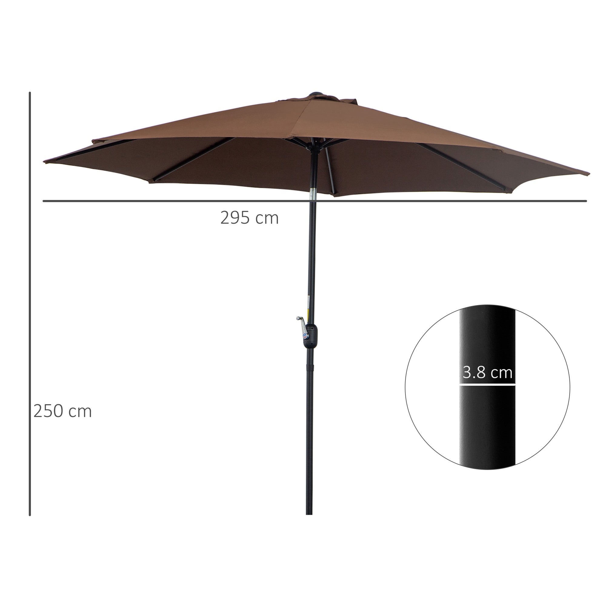 EASYCOMFORT Tilting Garden Umbrella 3x2.5 m with Removable Pole, in Metal and Polyester, Coffee