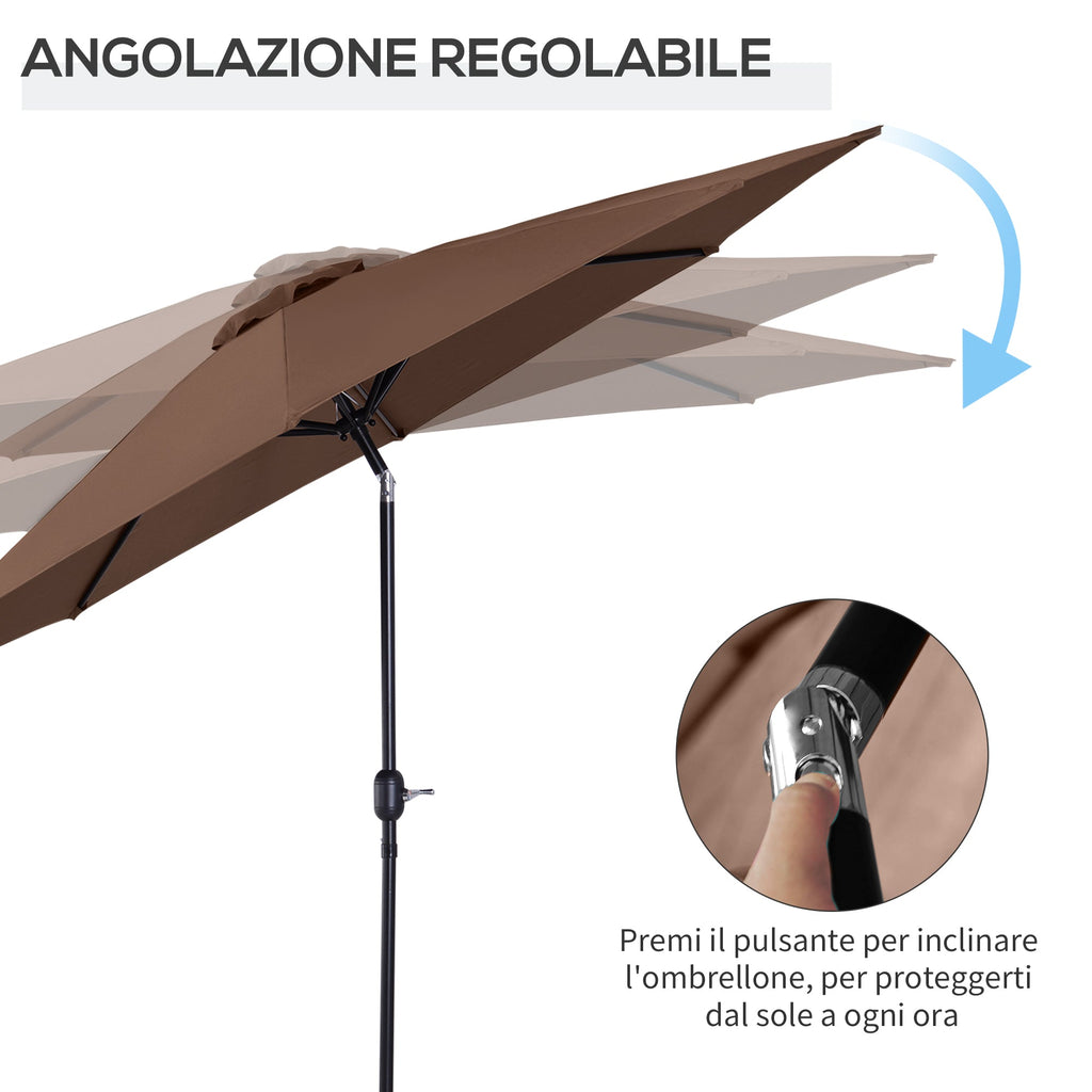 EASYCOMFORT Tilting Garden Umbrella 3x2.5 m with Removable Pole, in Metal and Polyester, Coffee