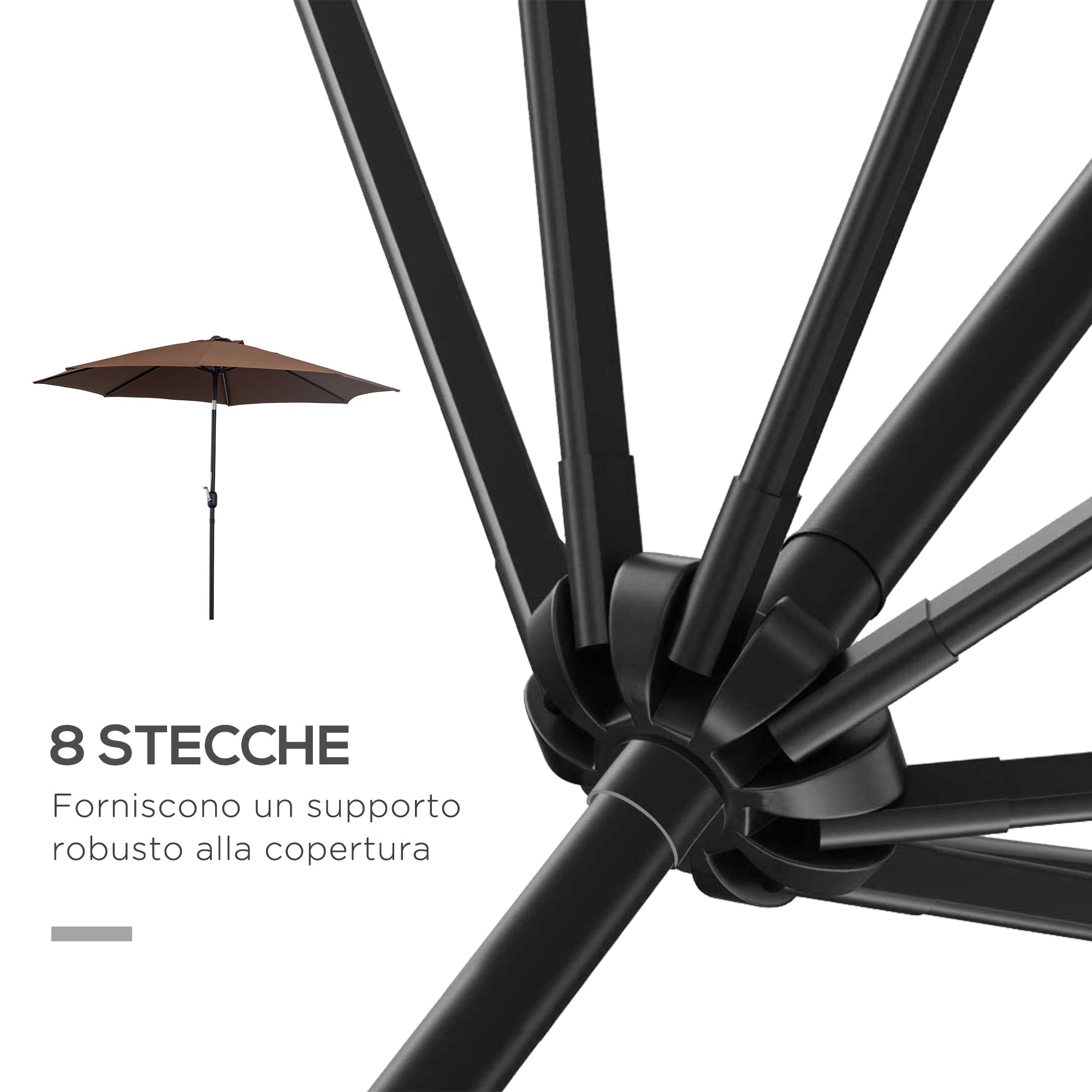 EASYCOMFORT Tilting Garden Umbrella 3x2.5 m with Removable Pole, in Metal and Polyester, Coffee