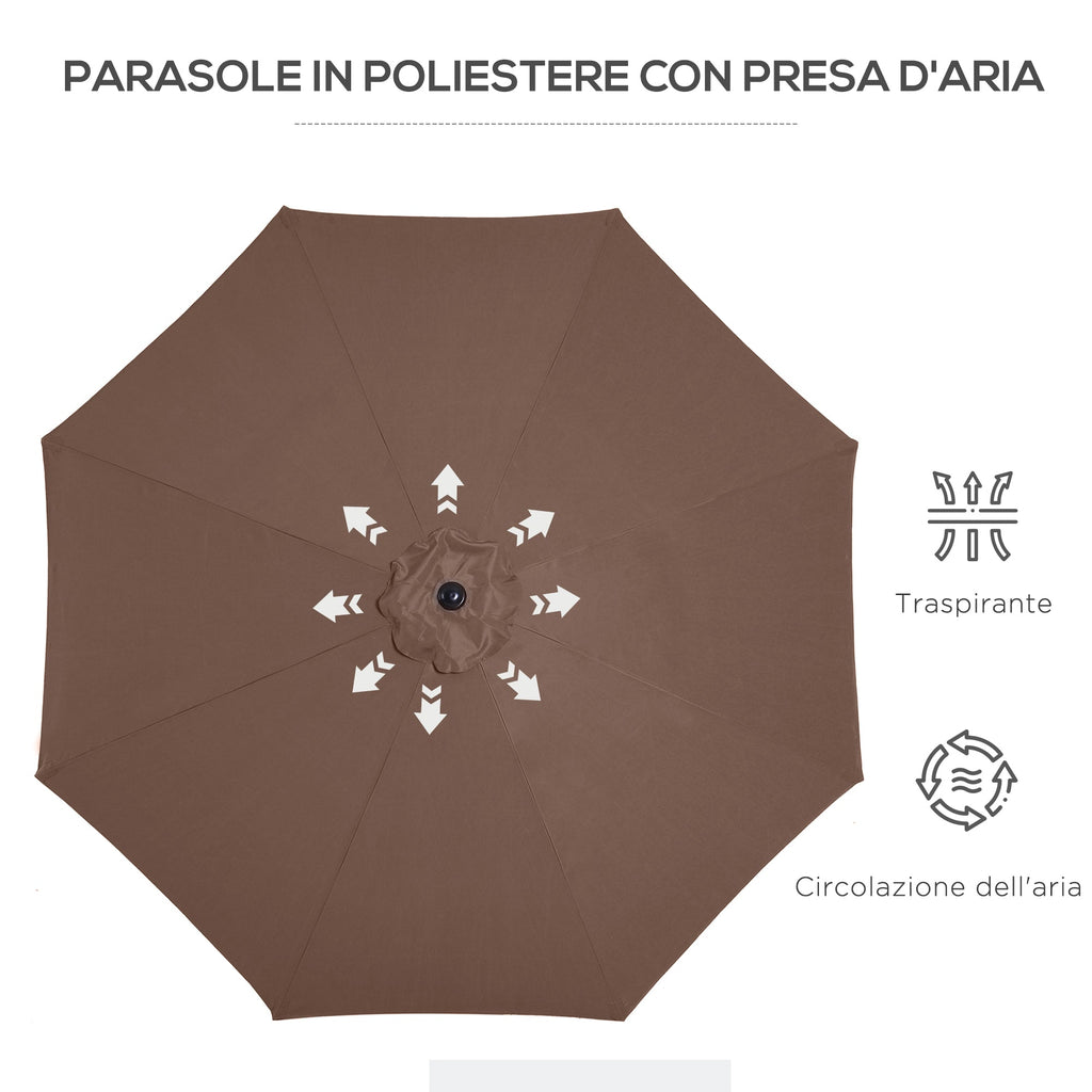 EASYCOMFORT Tilting Garden Umbrella 3x2.5 m with Removable Pole, in Metal and Polyester, Coffee