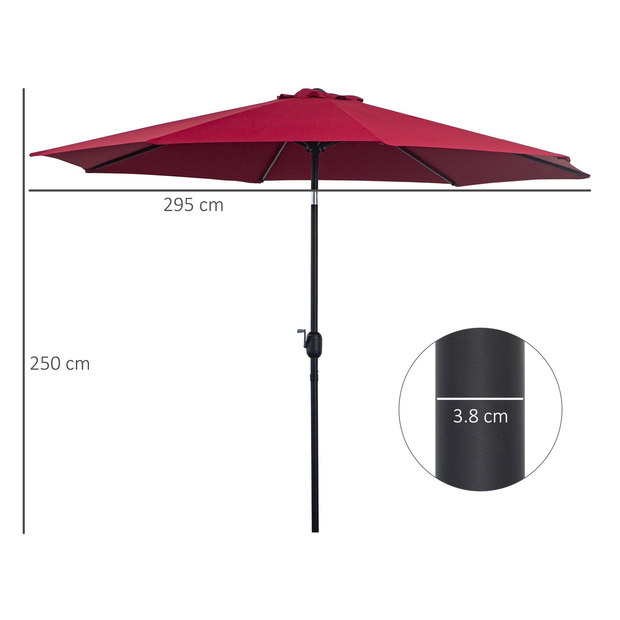 EASYCOMFORT Tilting Garden Umbrella 3x2.5 m with Removable Pole, in Metal and Dark Red Polyester