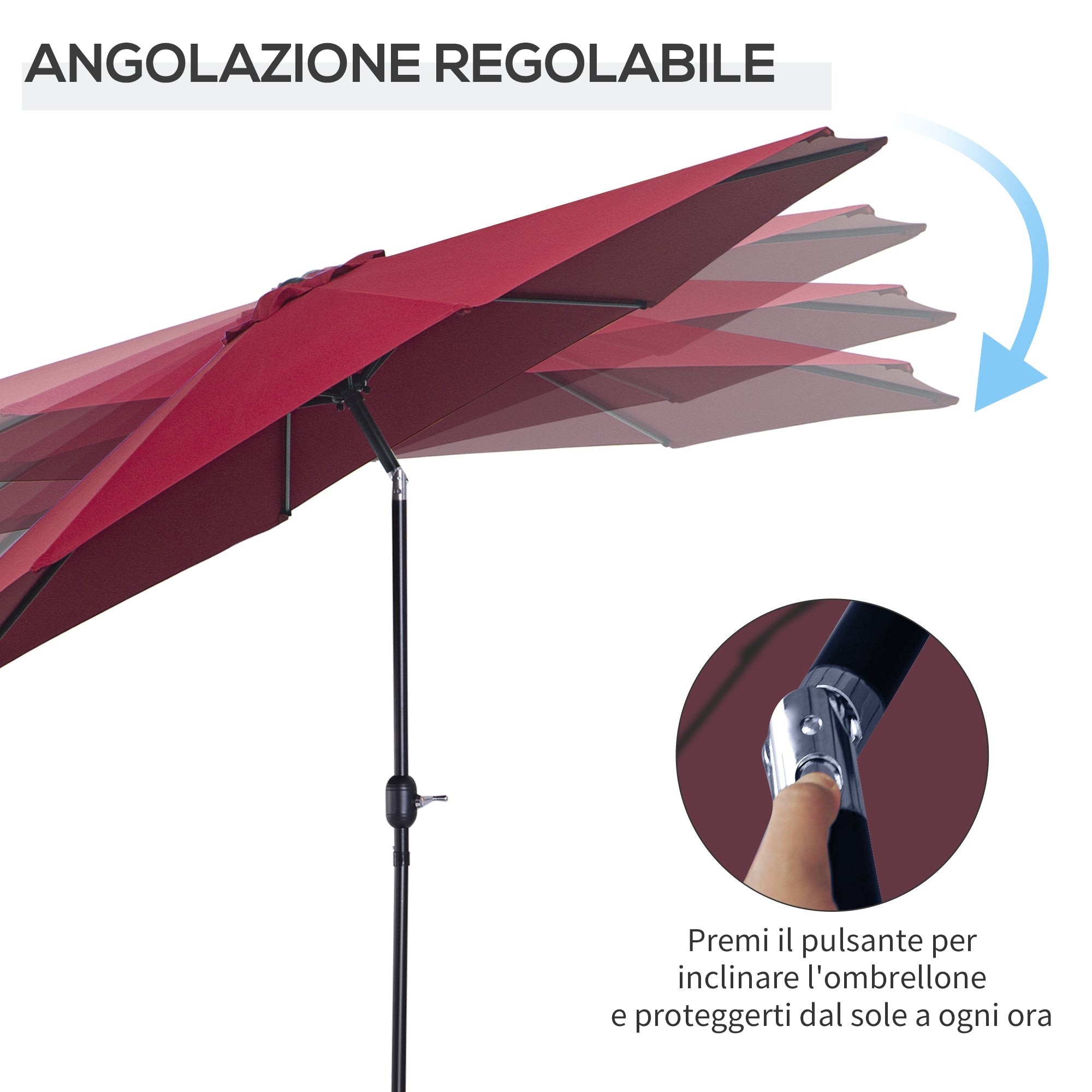 EASYCOMFORT Tilting Garden Umbrella 3x2.5 m with Removable Pole, in Metal and Dark Red Polyester