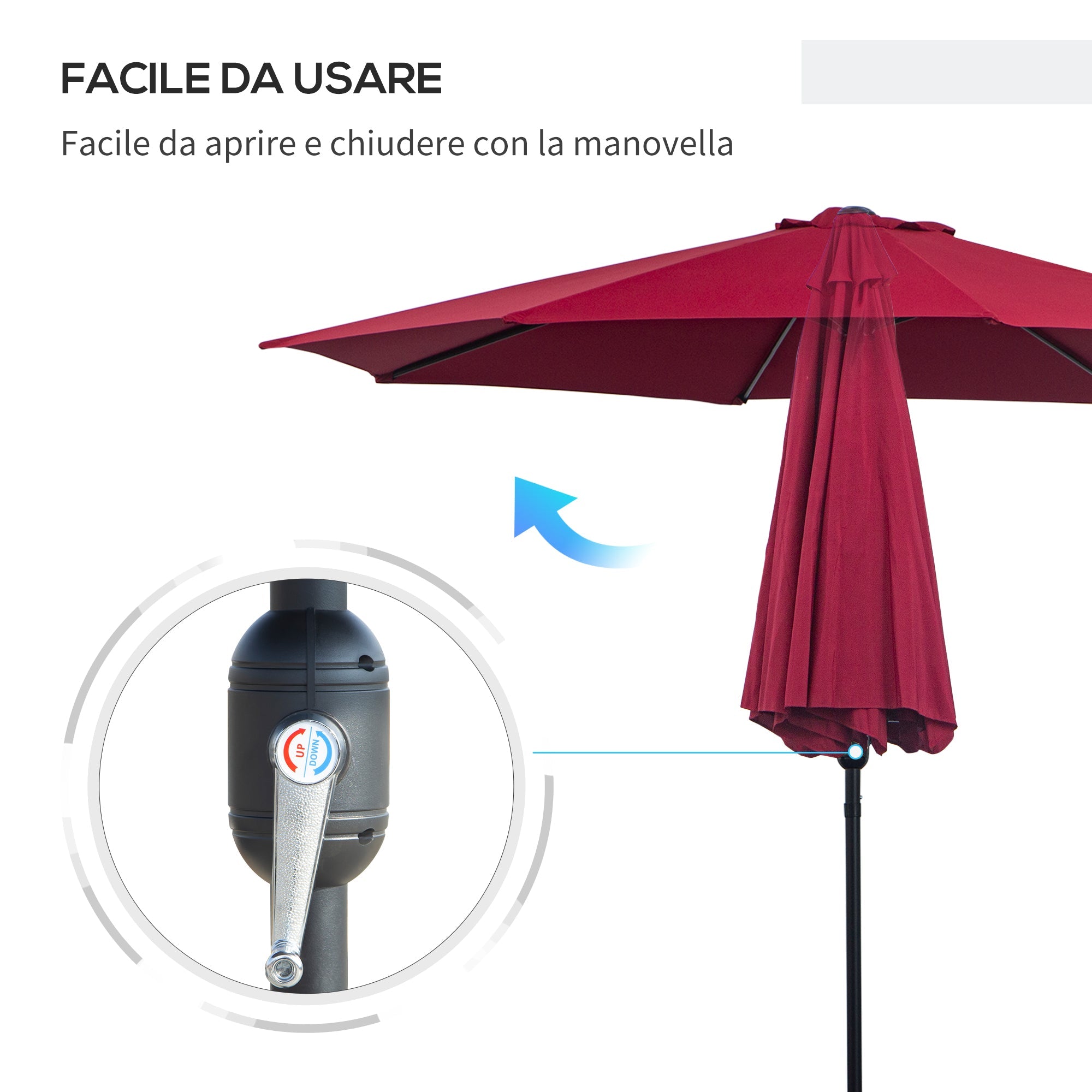 EASYCOMFORT Tilting Garden Umbrella 3x2.5 m with Removable Pole, in Metal and Dark Red Polyester