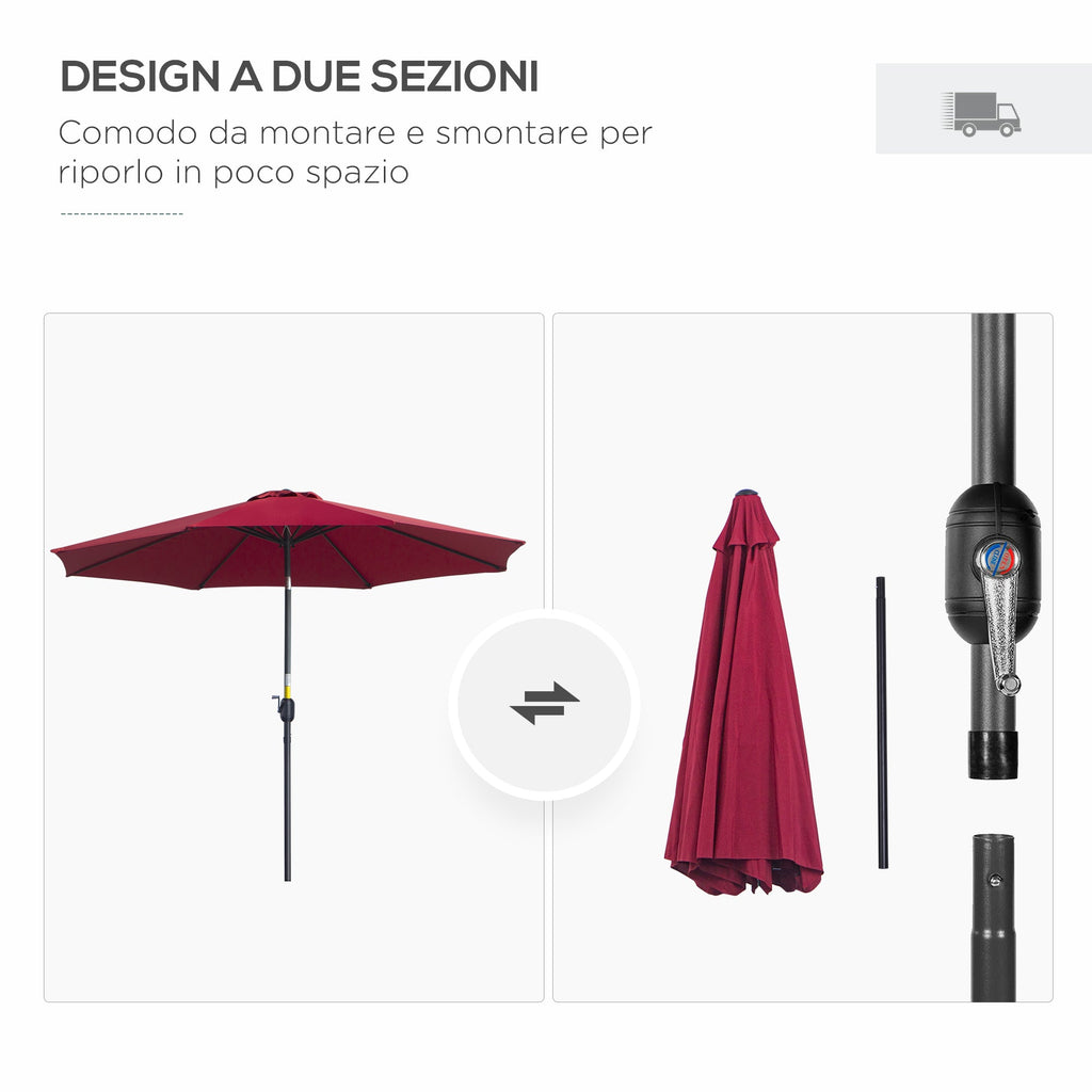 EASYCOMFORT Tilting Garden Umbrella 3x2.5 m with Removable Pole, in Metal and Dark Red Polyester