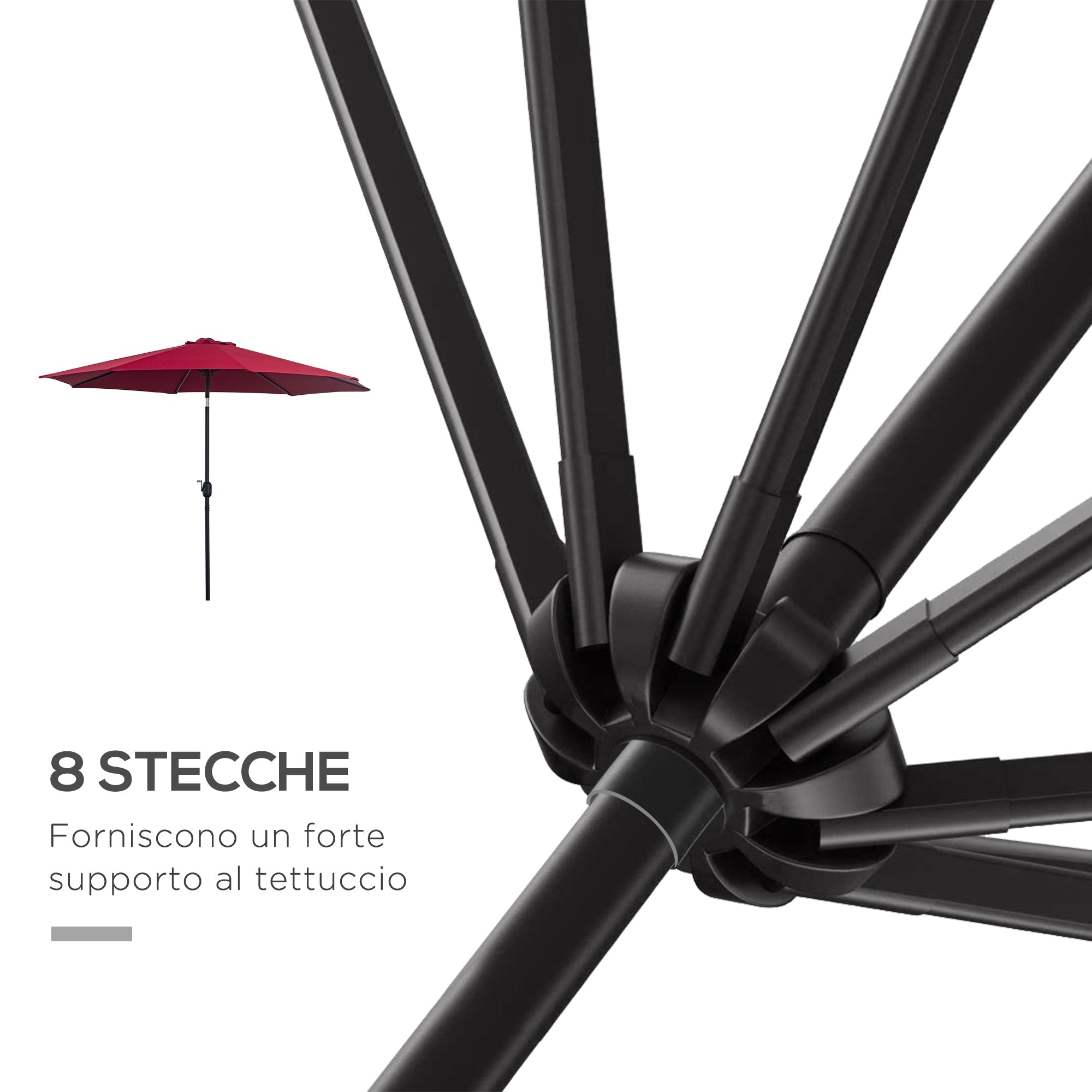 EASYCOMFORT Tilting Garden Umbrella 3x2.5 m with Removable Pole, in Metal and Dark Red Polyester