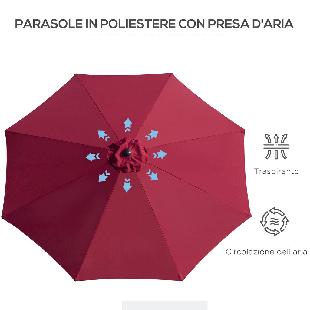 EASYCOMFORT Tilting Garden Umbrella 3x2.5 m with Removable Pole, in Metal and Dark Red Polyester