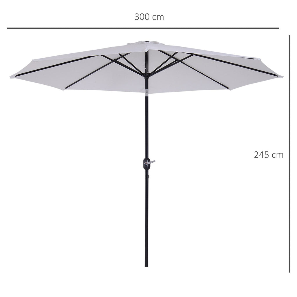 EASYCOMFORT Garden Umbrella ?300cm with Crank and Tiltable with Removable Pole, Metal and White Polyester