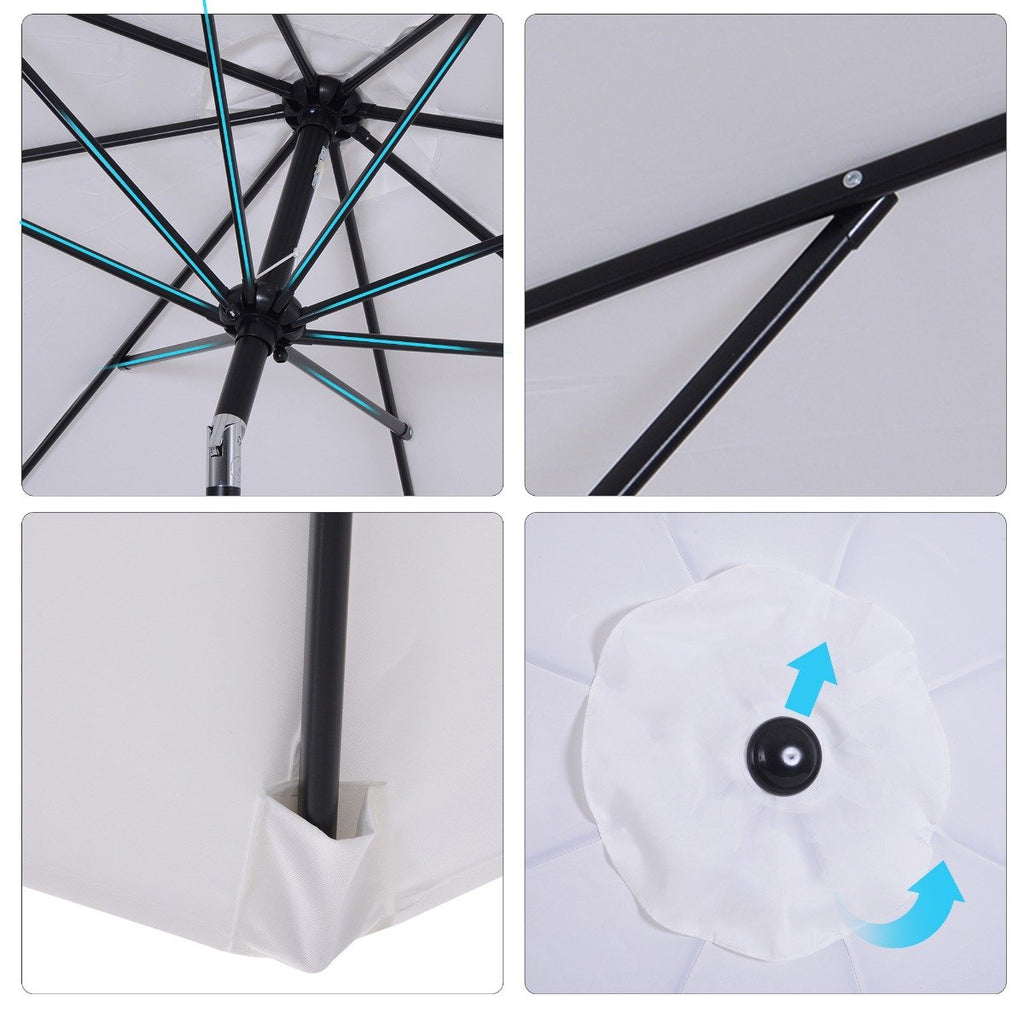 EASYCOMFORT Garden Umbrella ?300cm with Crank and Tiltable with Removable Pole, Metal and White Polyester