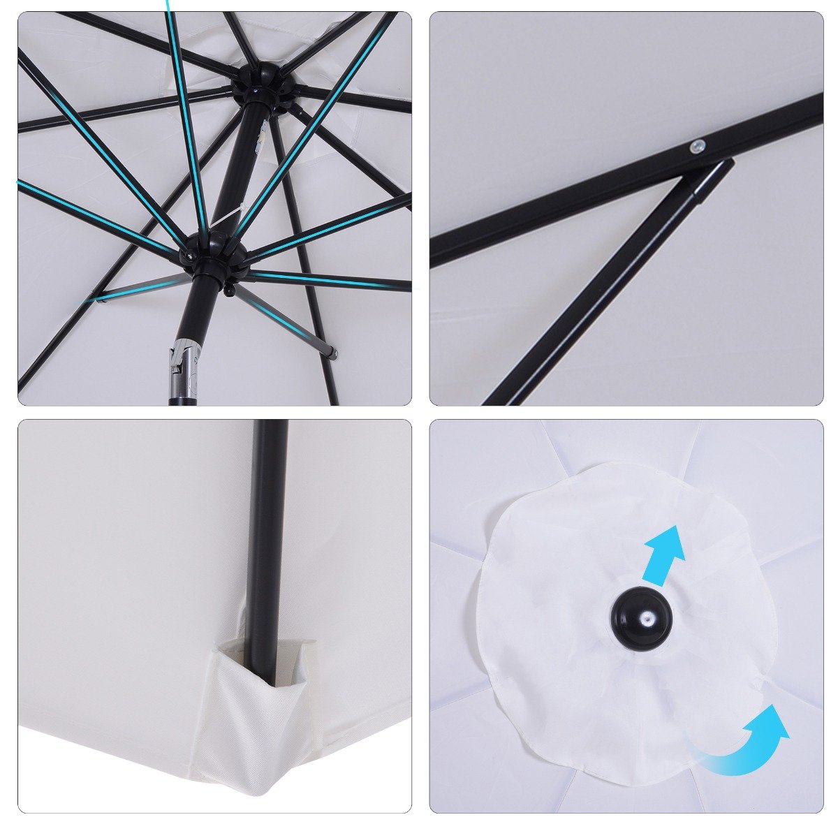 EASYCOMFORT Garden Umbrella ?300cm with Crank and Tiltable with Removable Pole, Metal and White Polyester