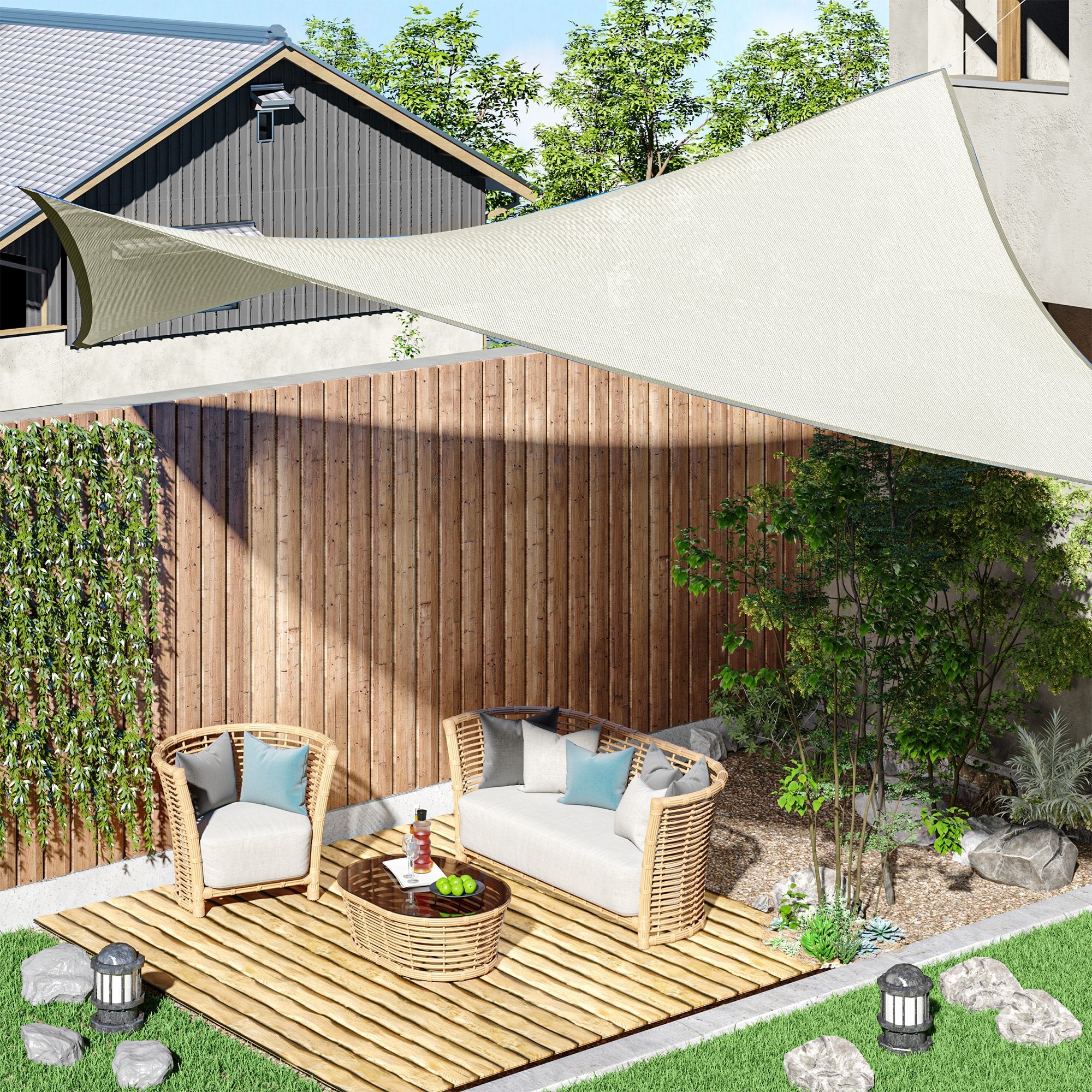 EASYCOMFORT Rectangular Shade Sail, Outdoor Sun Awning in Breathable Anti UV Polyester 3x4m Cream White