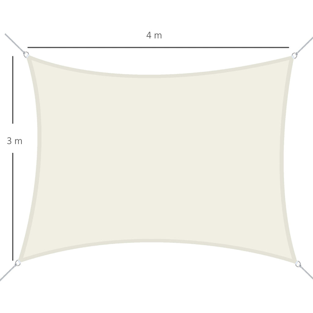 EASYCOMFORT Rectangular Shade Sail, Outdoor Sun Awning in Breathable Anti UV Polyester 3x4m Cream White