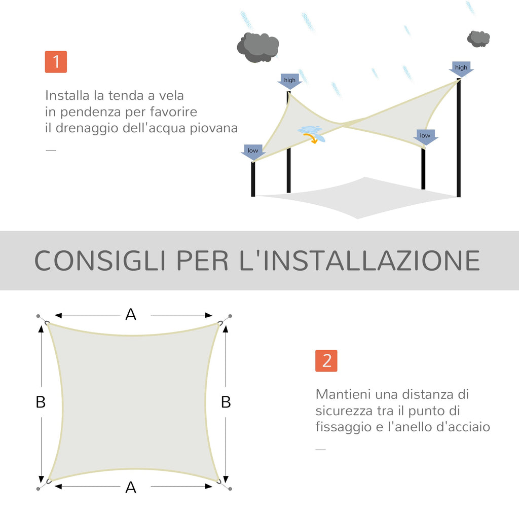 EASYCOMFORT Rectangular Shade Sail, Outdoor Sun Awning in Breathable Anti UV Polyester 3x4m Cream White