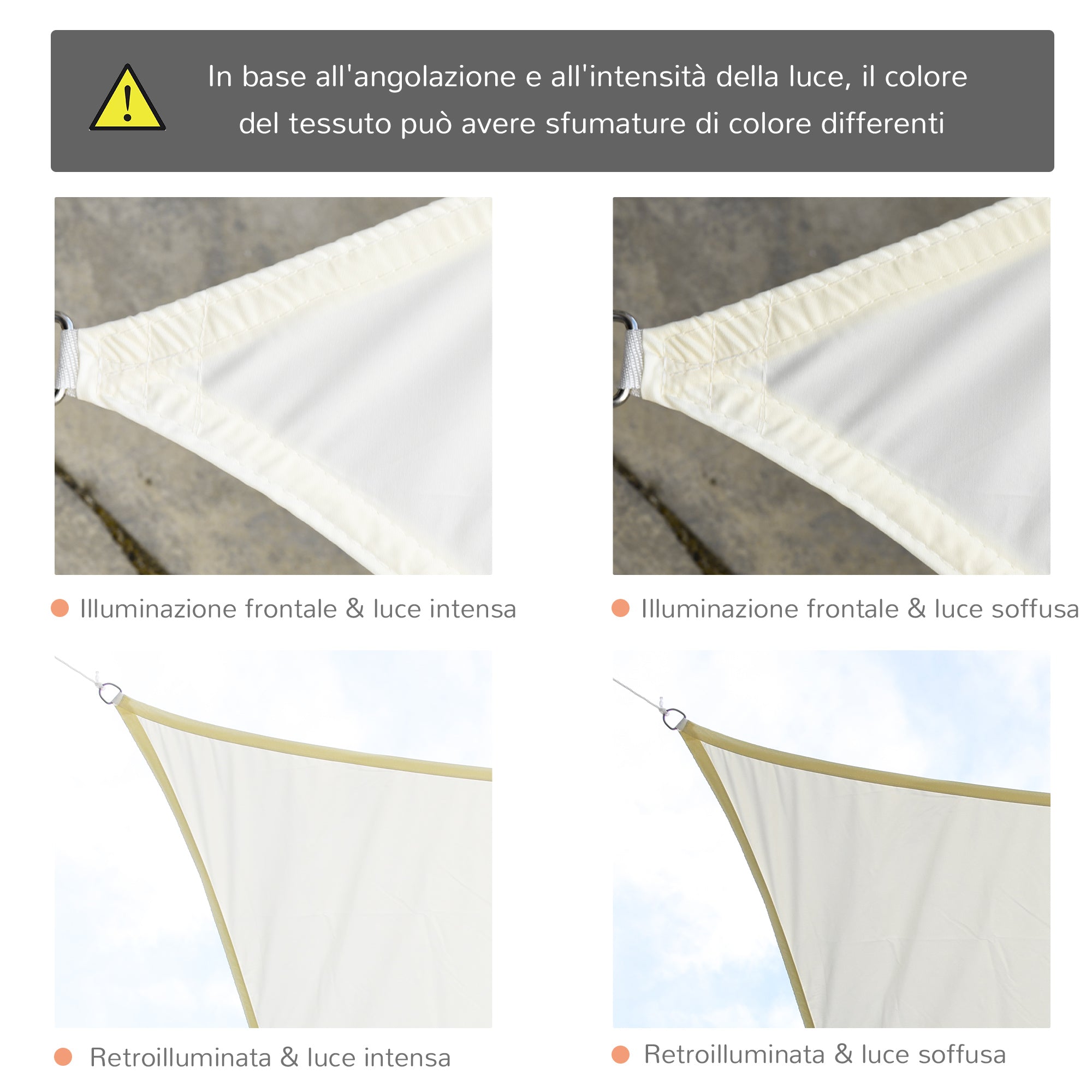 EASYCOMFORT Rectangular Shade Sail, Outdoor Sun Awning in Breathable Anti UV Polyester 3x4m Cream White