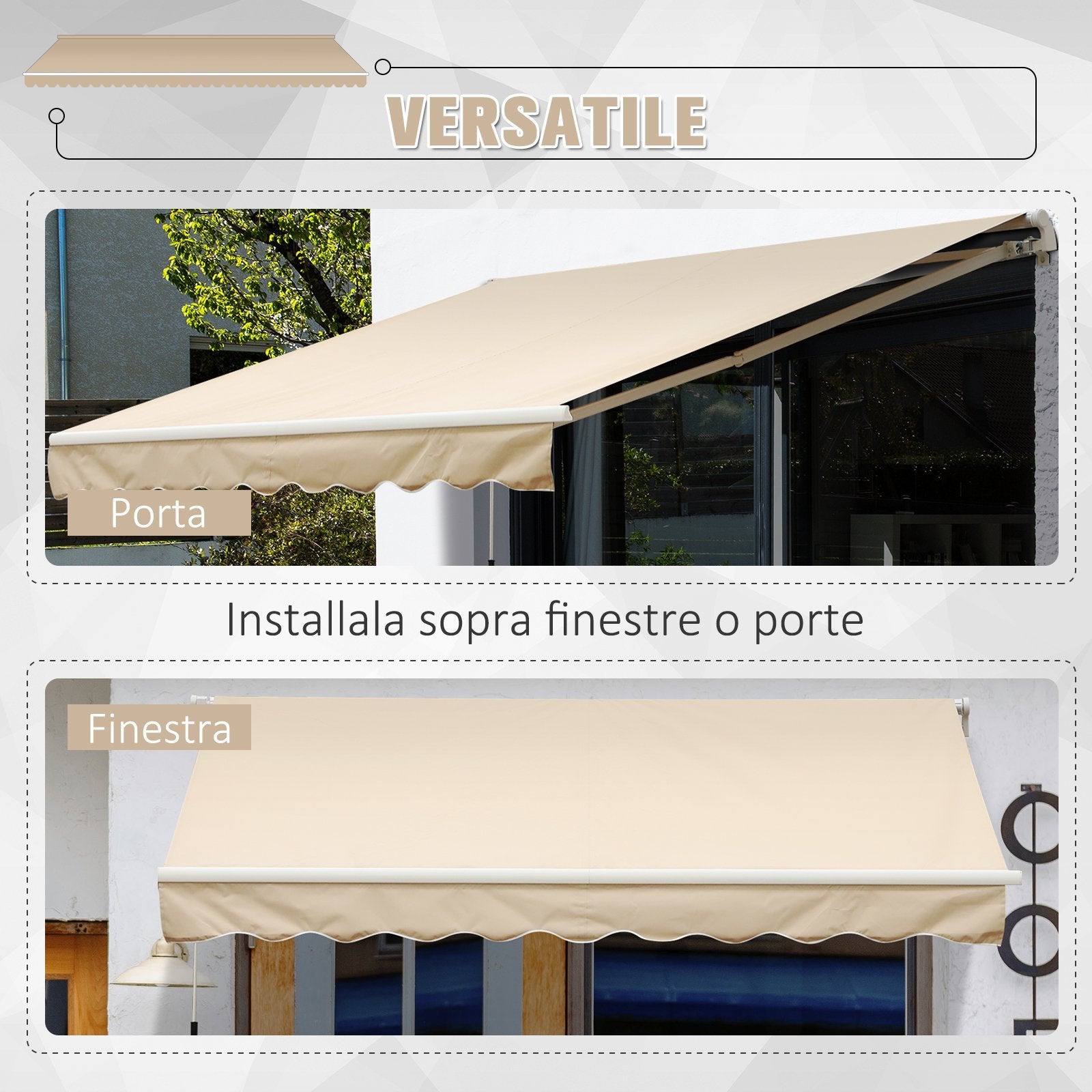 EASYCOMFORT Roller Awning with Crank, in Aluminum and Polyester, 3x2.5m, Beige
