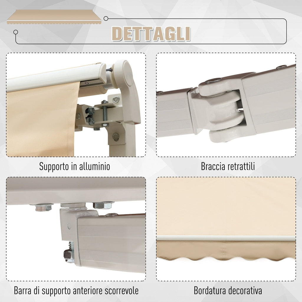 EASYCOMFORT Roller Awning with Crank, in Aluminum and Polyester, 3x2.5m, Beige