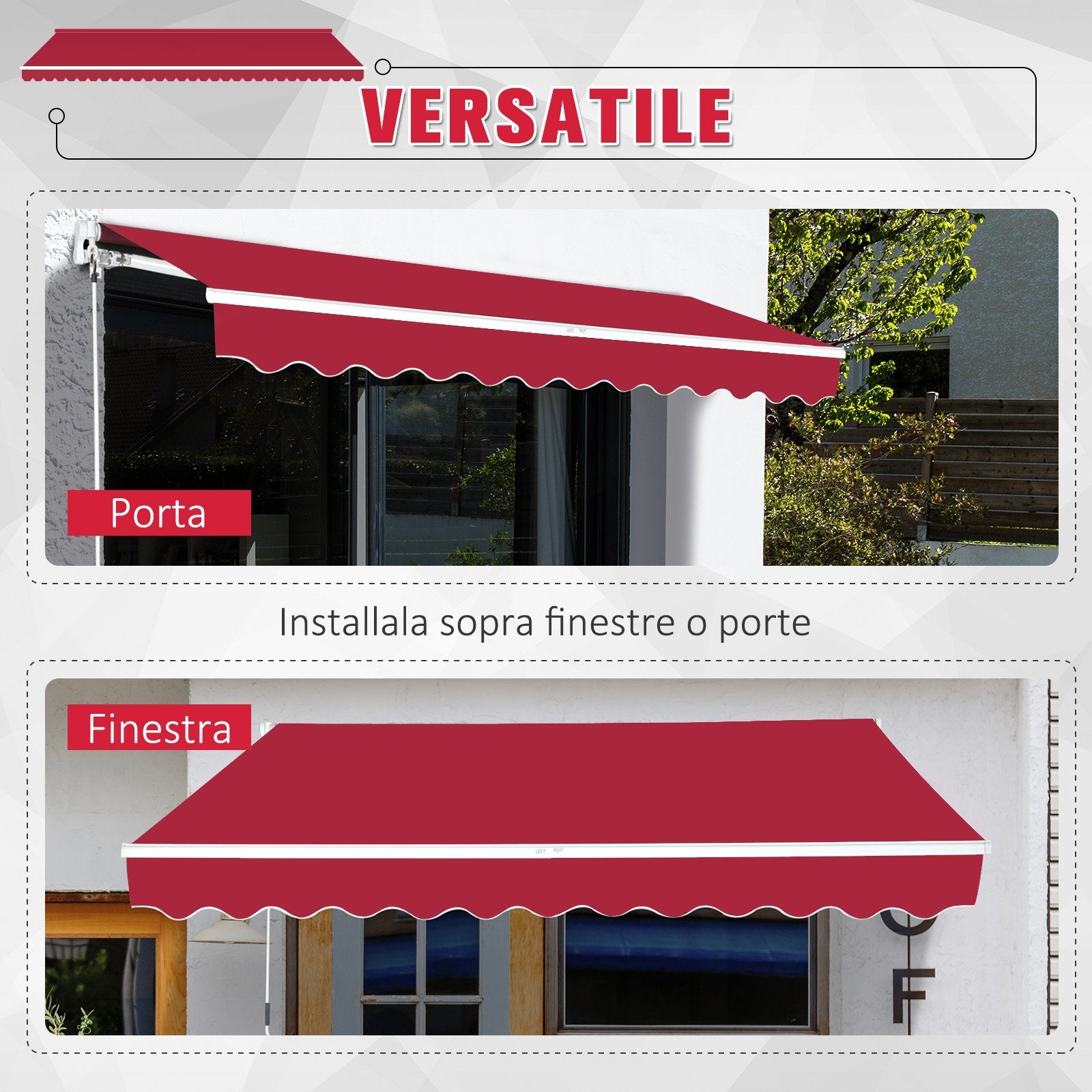 EASYCOMFORT Roller Awning with Crank, in Aluminum and Polyester, 295x245cm, Dark Red