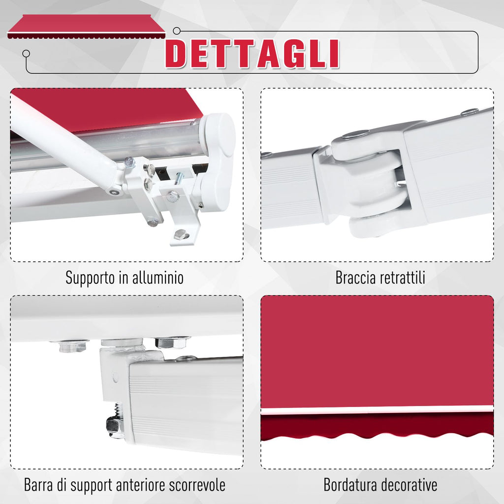 EASYCOMFORT Roller Awning with Crank, in Aluminum and Polyester, 295x245cm, Dark Red