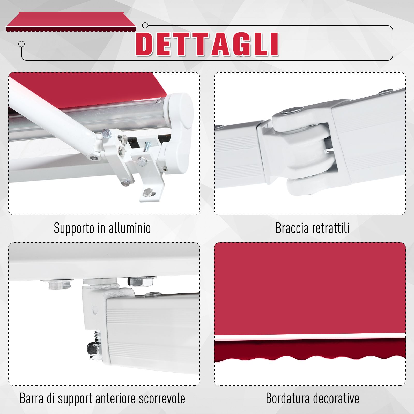 EASYCOMFORT Roller Awning with Crank, in Aluminum and Polyester, 295x245cm, Dark Red