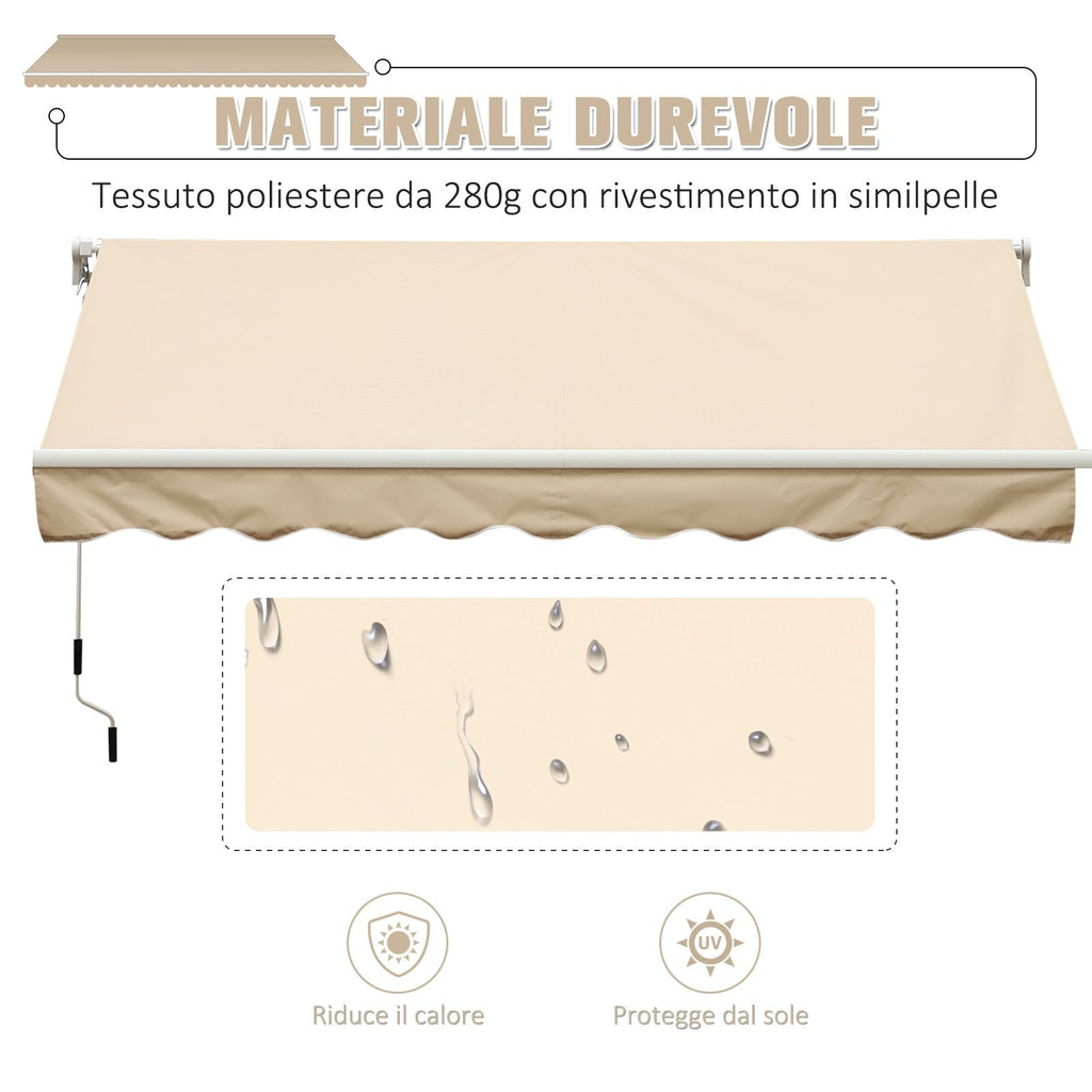 EASYCOMFORT Wall-Mounted Manual Roller Arm Awning in Waterproof Polyester, Beige, 395x245m