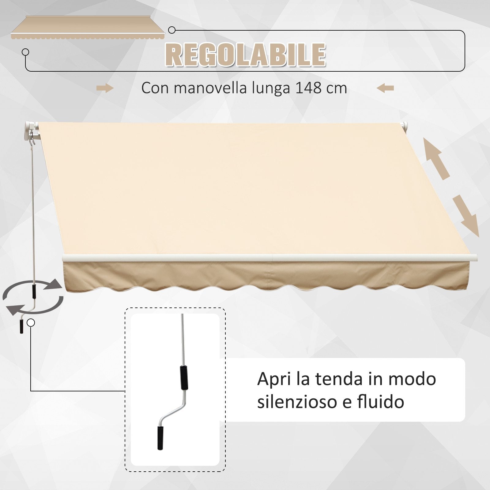 EASYCOMFORT Wall-Mounted Manual Roller Arm Awning in Waterproof Polyester, Beige, 395x245m