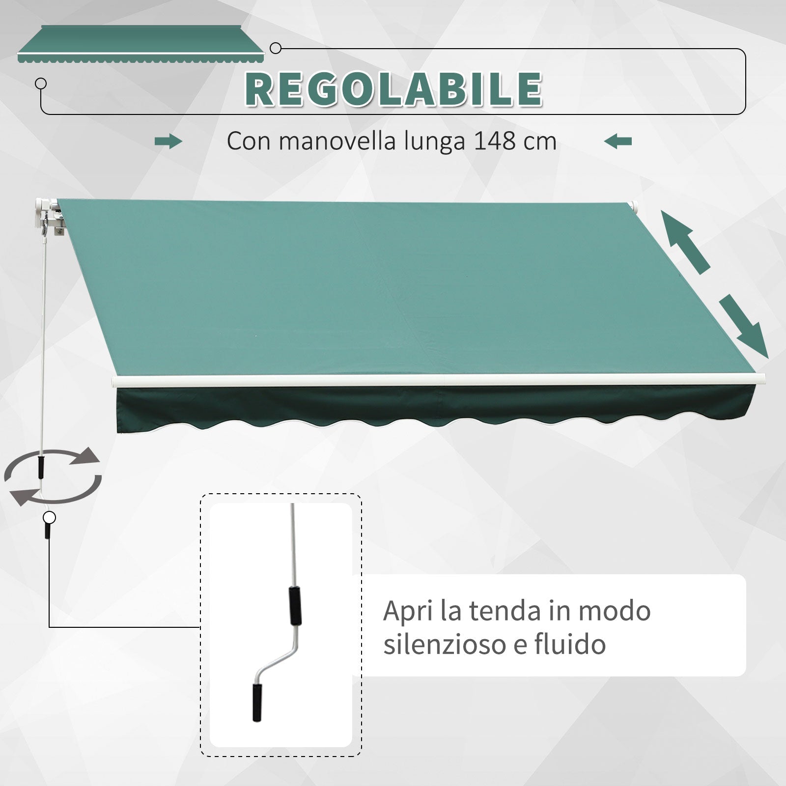 EASYCOMFORT Outdoor Awning with Crank Roller in Metal and Aluminium, 4x2.5m, Dark Green