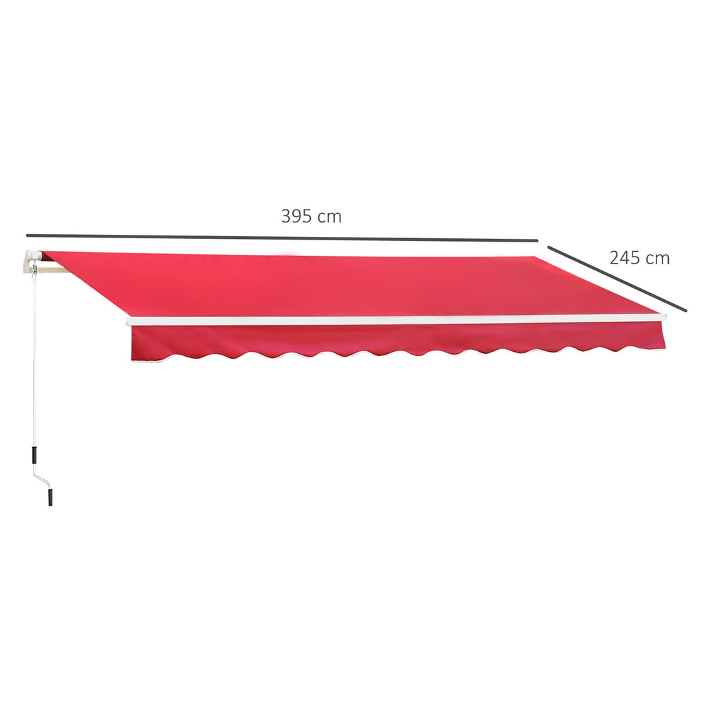EASYCOMFORT Outdoor Awning with Crank Roller in Metal and Aluminium, 4x2.5m, Dark Red