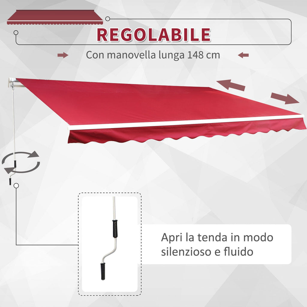 EASYCOMFORT Outdoor Awning with Crank Roller in Metal and Aluminium, 4x2.5m, Dark Red
