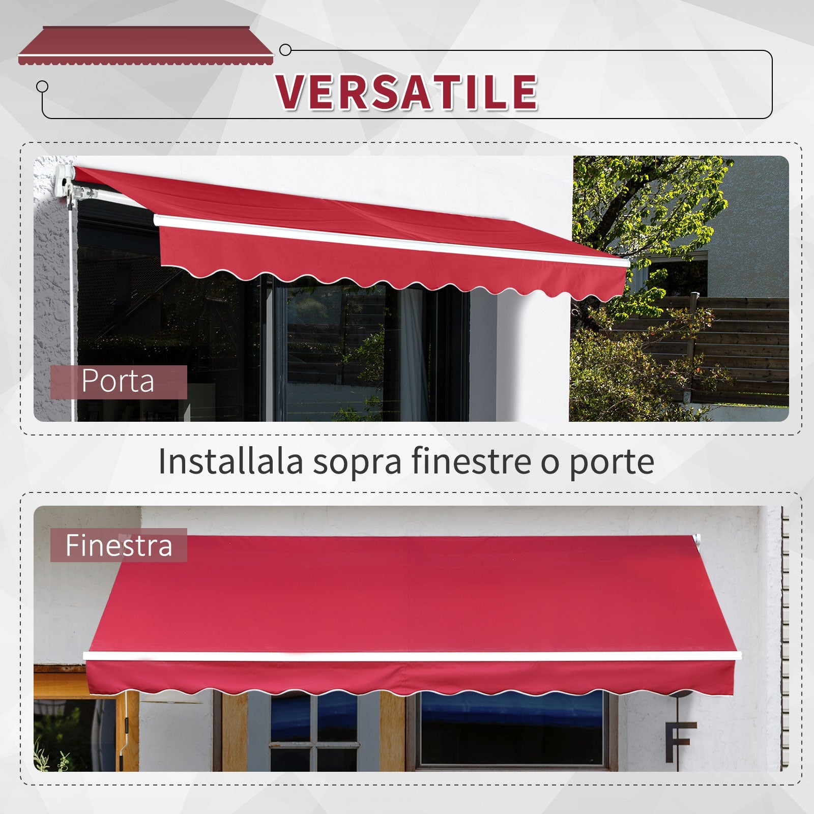 EASYCOMFORT Outdoor Awning with Crank Roller in Metal and Aluminium, 4x2.5m, Dark Red