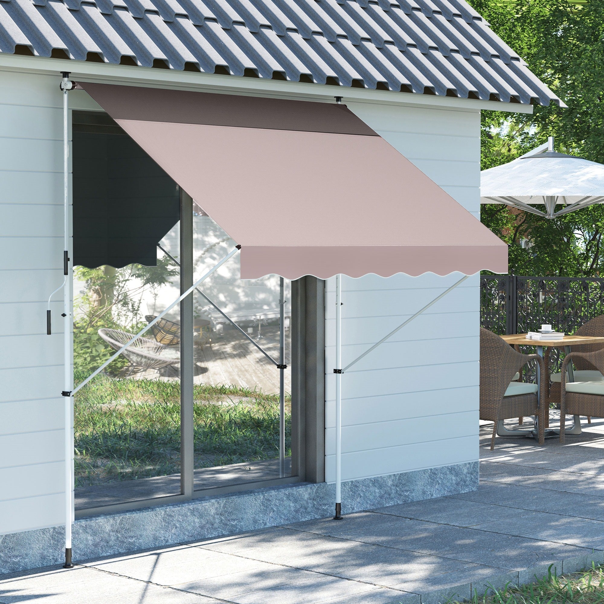 EASYCOMFORT 2x1.5 m Outdoor Roller Awning with Crank and Adjustable Angle, Beige