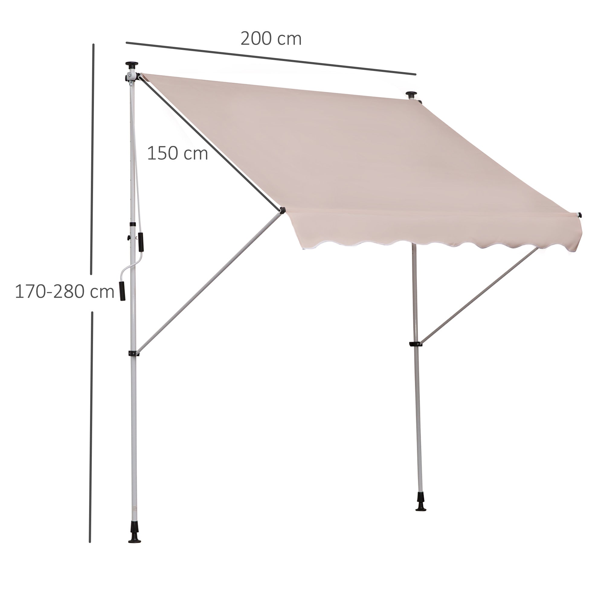 EASYCOMFORT 2x1.5 m Outdoor Roller Awning with Crank and Adjustable Angle, Beige