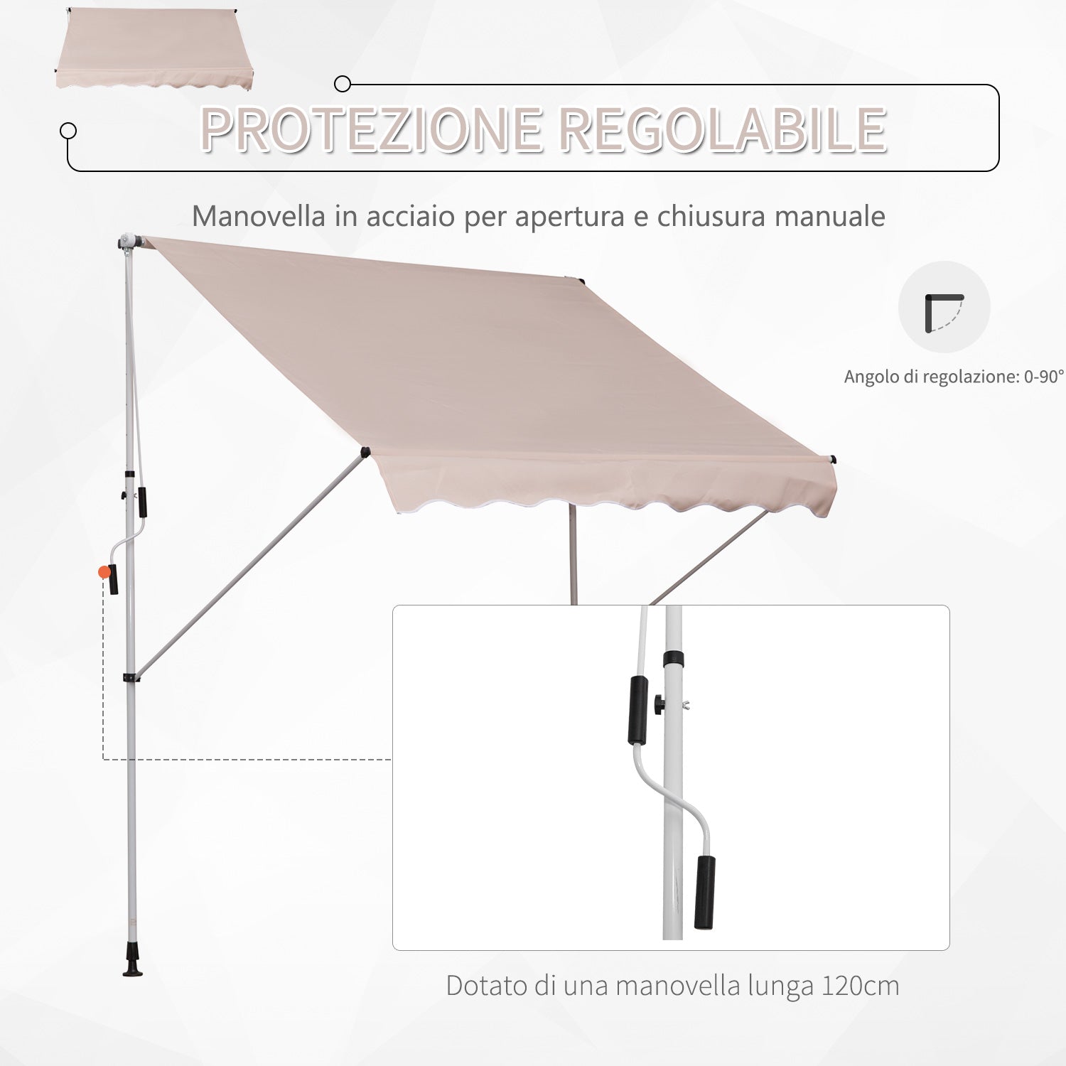 EASYCOMFORT 2x1.5 m Outdoor Roller Awning with Crank and Adjustable Angle, Beige