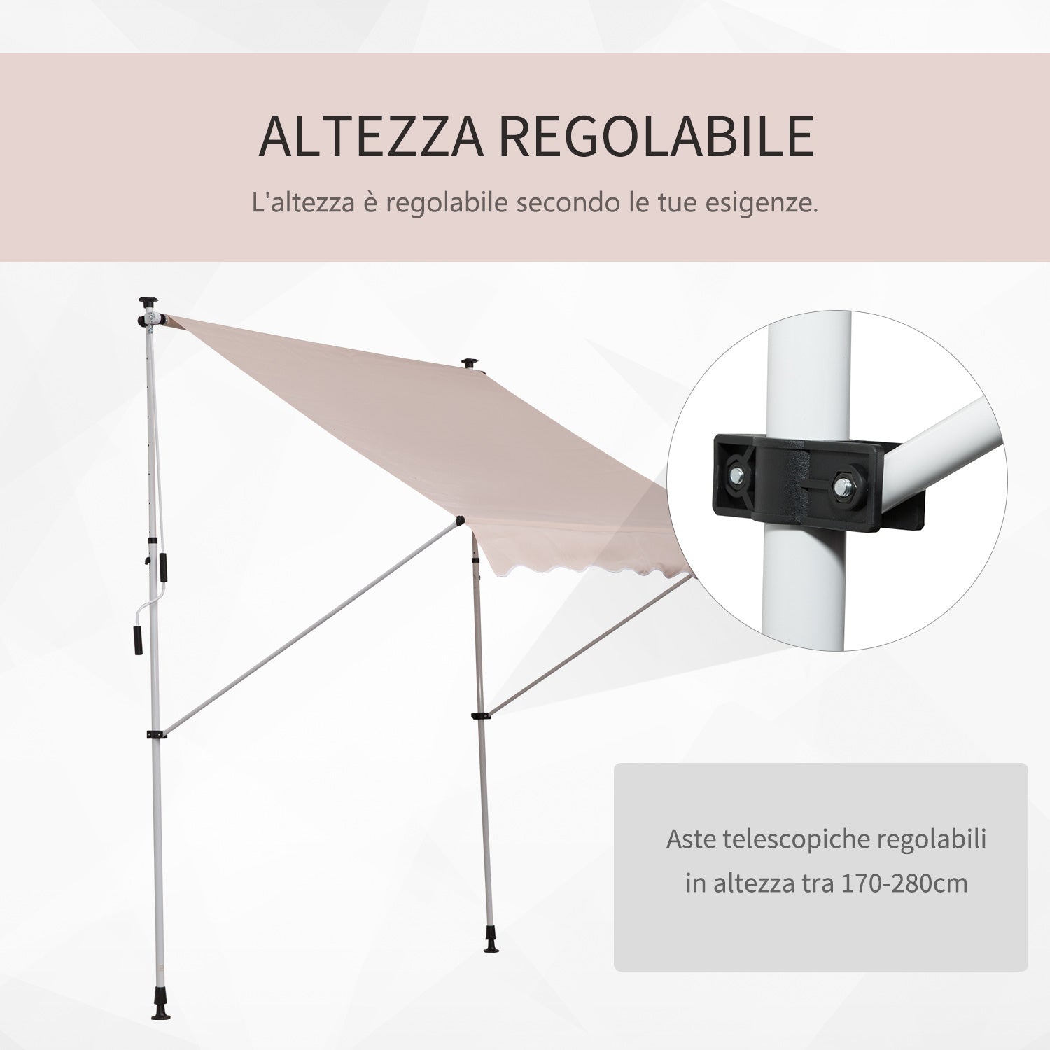 EASYCOMFORT 2x1.5 m Outdoor Roller Awning with Crank and Adjustable Angle, Beige