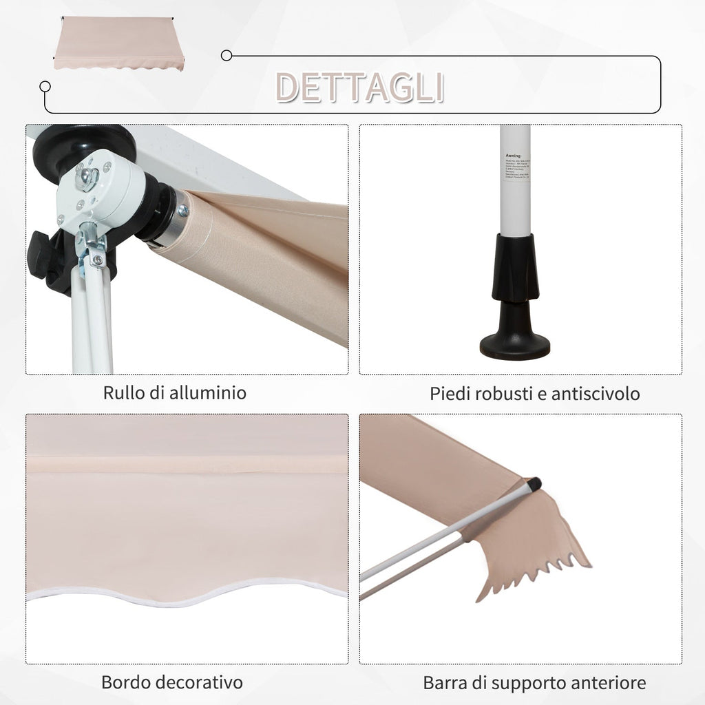EASYCOMFORT 2x1.5 m Outdoor Roller Awning with Crank and Adjustable Angle, Beige