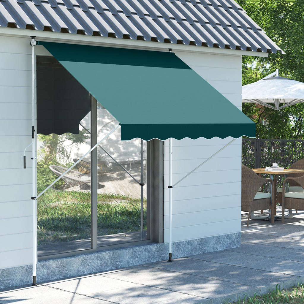 EASYCOMFORT Outdoor Roller Awning 2x1.5m with Crank, Adjustable Height and Angle, Green