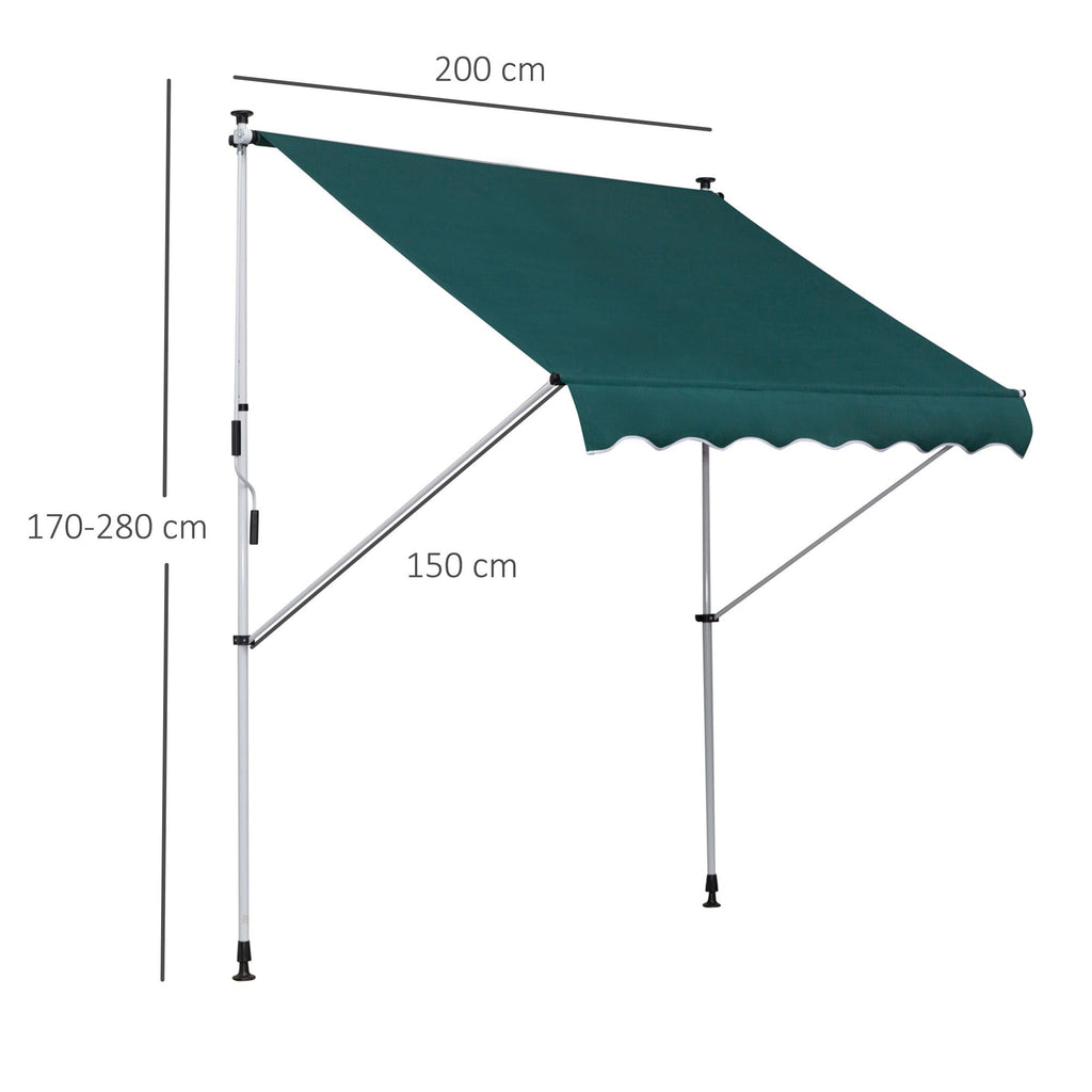 EASYCOMFORT Outdoor Roller Awning 2x1.5m with Crank, Adjustable Height and Angle, Green