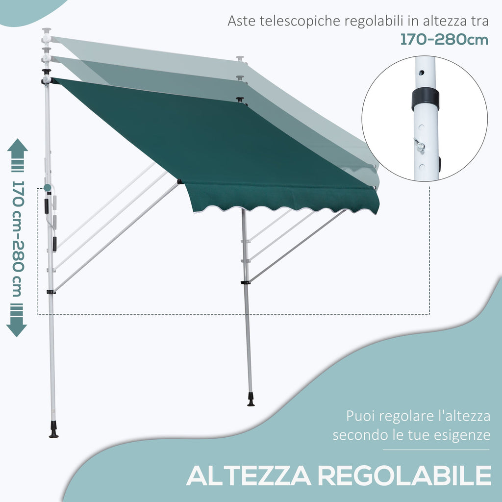 EASYCOMFORT Outdoor Roller Awning 2x1.5m with Crank, Adjustable Height and Angle, Green