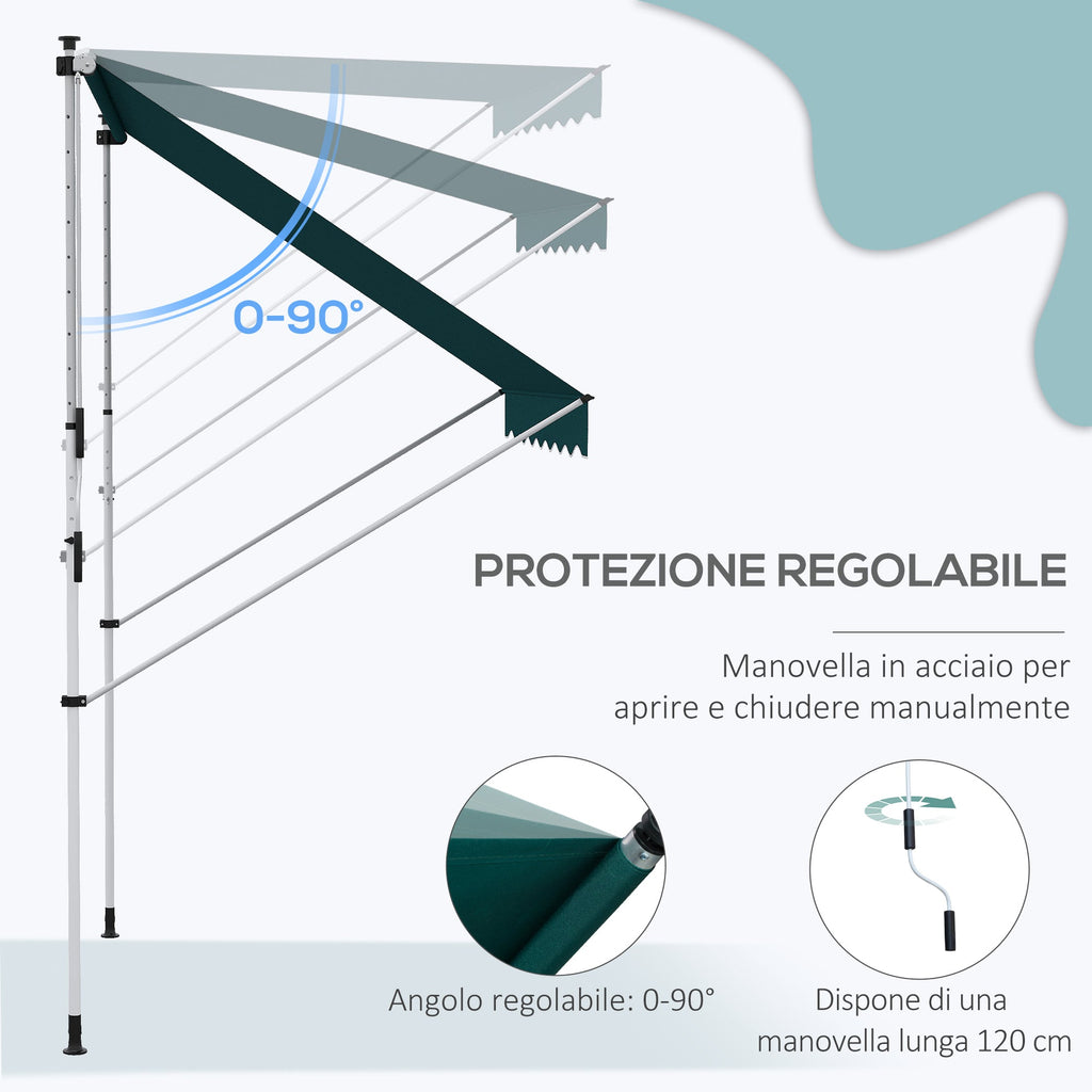EASYCOMFORT Outdoor Roller Awning 2x1.5m with Crank, Adjustable Height and Angle, Green