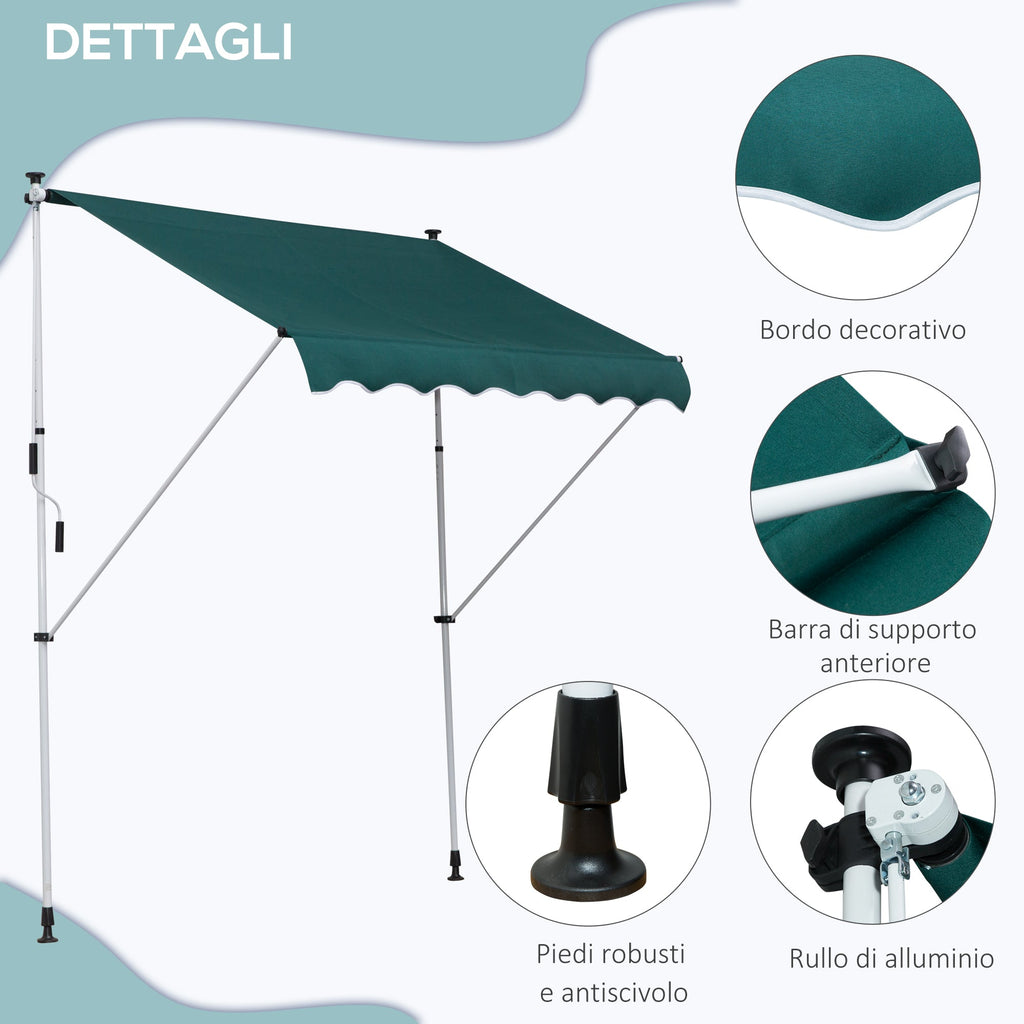 EASYCOMFORT Outdoor Roller Awning 2x1.5m with Crank, Adjustable Height and Angle, Green