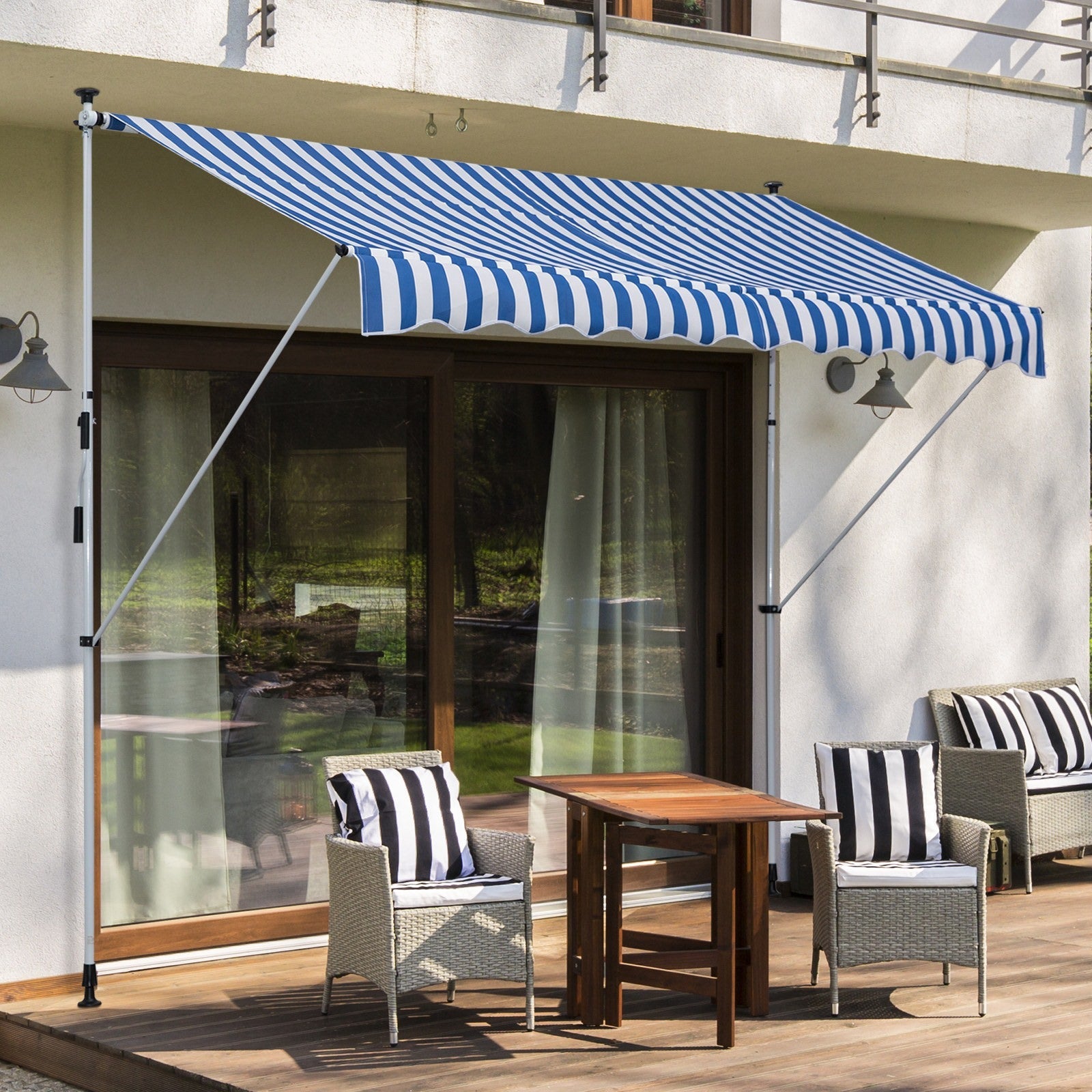 Easycomfort Tenda da Sole a Bracci 3x1.5m with Manovella e Struttura Telescopica, white e Blu
