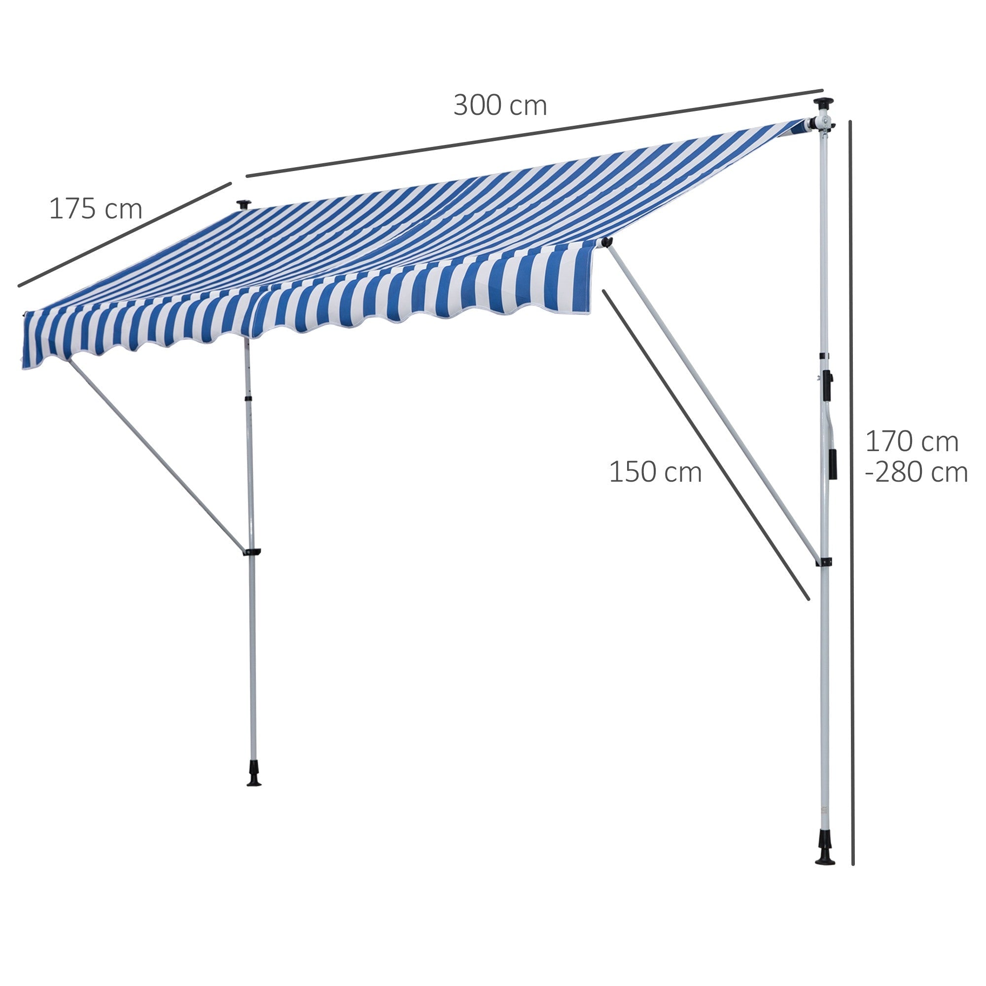 Easycomfort Tenda da Sole a Bracci 3x1.5m with Manovella e Struttura Telescopica, white e Blu