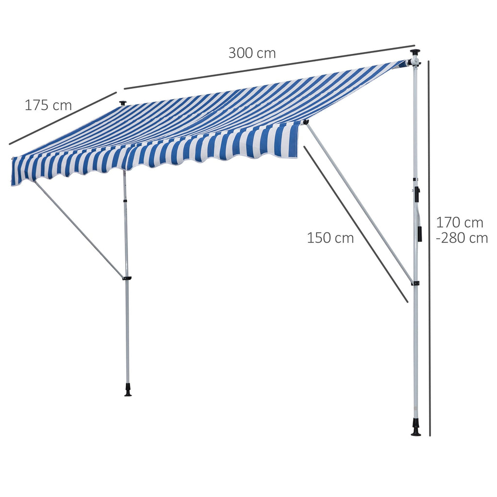 Easycomfort Tenda da Sole a Bracci 3x1.5m with Manovella e Struttura Telescopica, white e Blu