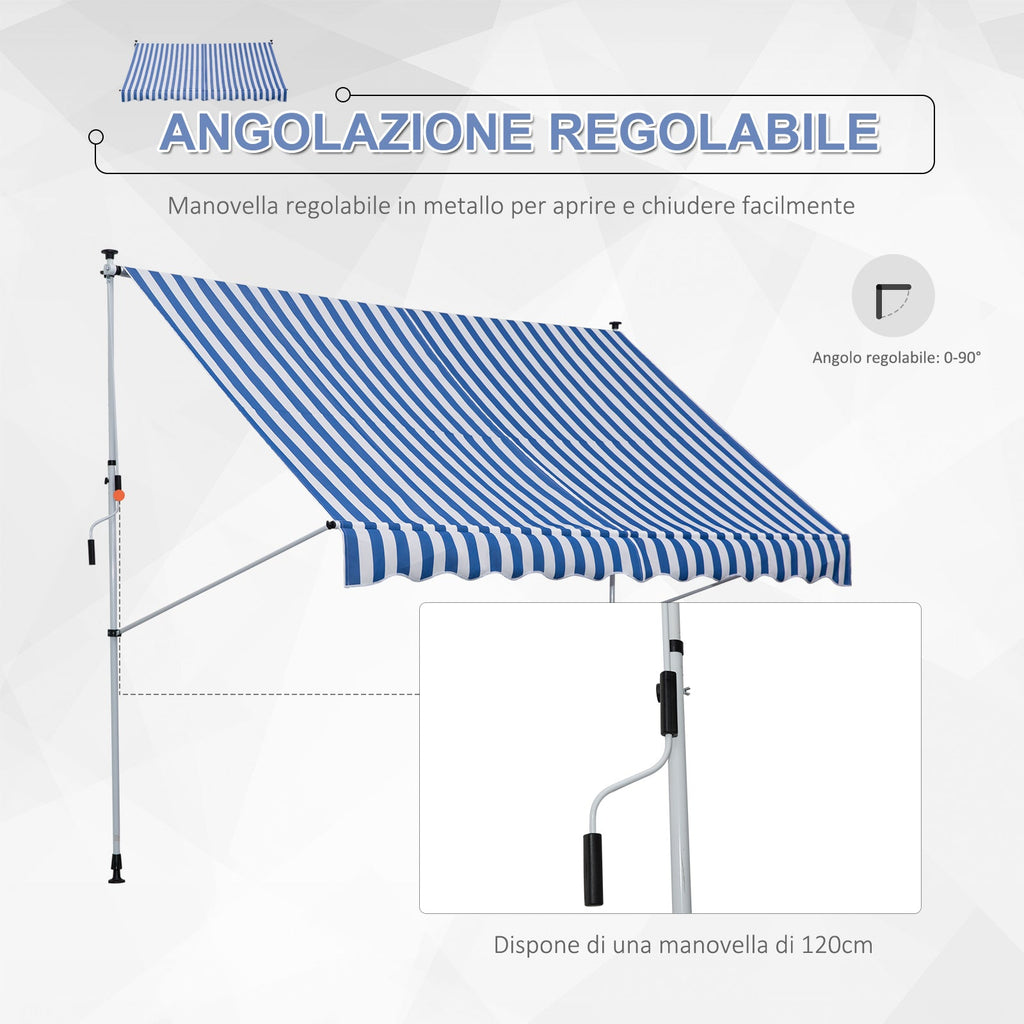 Easycomfort Tenda da Sole a Bracci 3x1.5m with Manovella e Struttura Telescopica, white e Blu