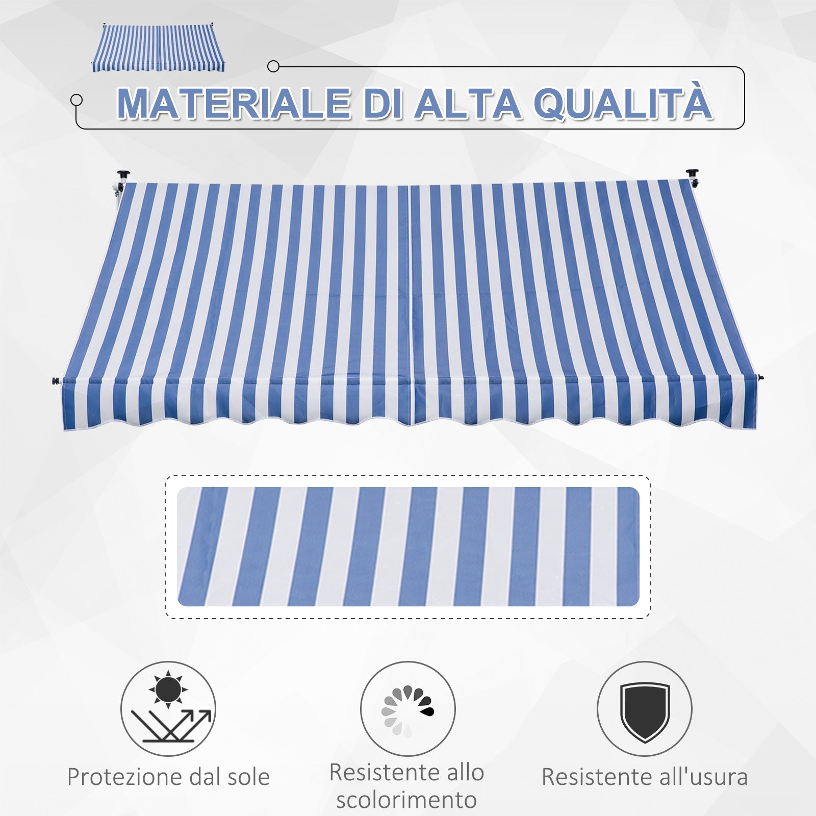 Easycomfort Tenda da Sole a Bracci 3x1.5m with Manovella e Struttura Telescopica, white e Blu