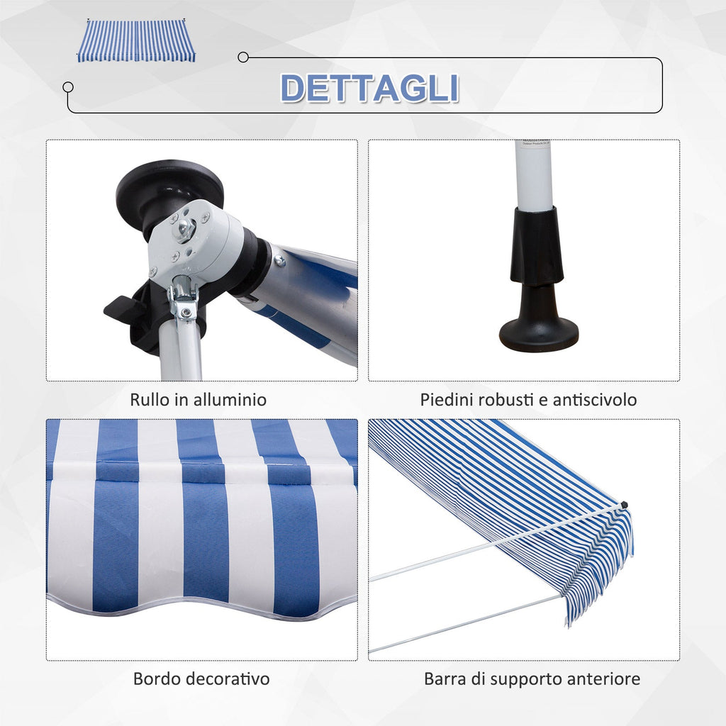 Easycomfort Tenda da Sole a Bracci 3x1.5m with Manovella e Struttura Telescopica, white e Blu