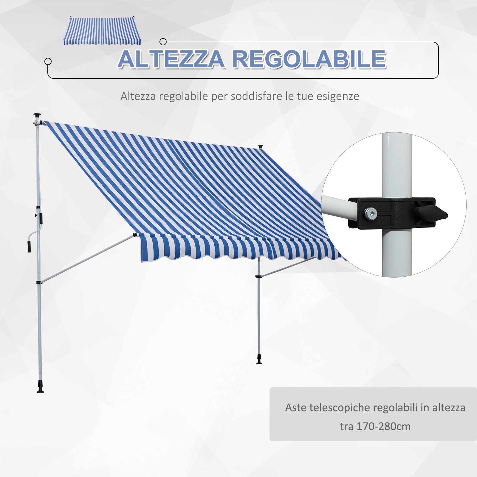 Easycomfort Tenda da Sole a Bracci 3x1.5m with Manovella e Struttura Telescopica, white e Blu
