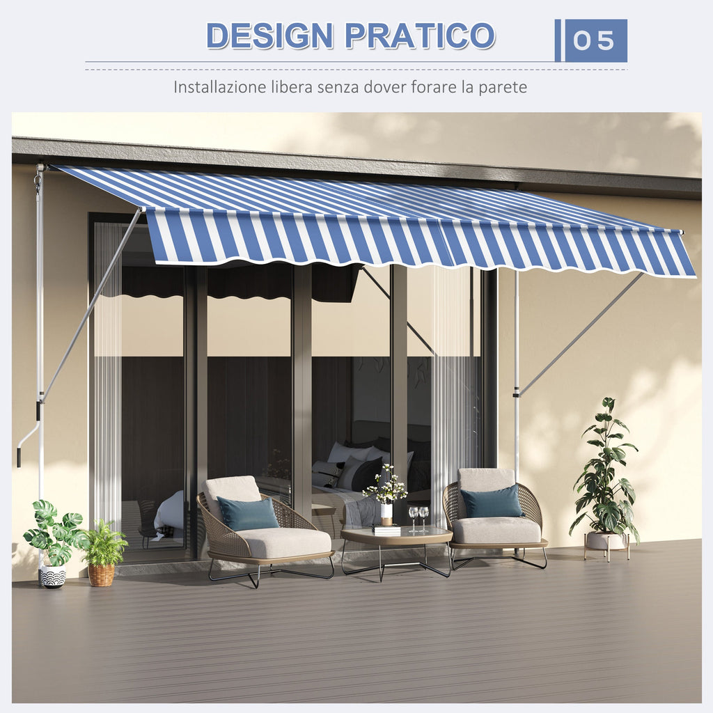 Easycomfort Tenda da Sole a Bracci 3x1.5m with Manovella e Struttura Telescopica, white e Blu