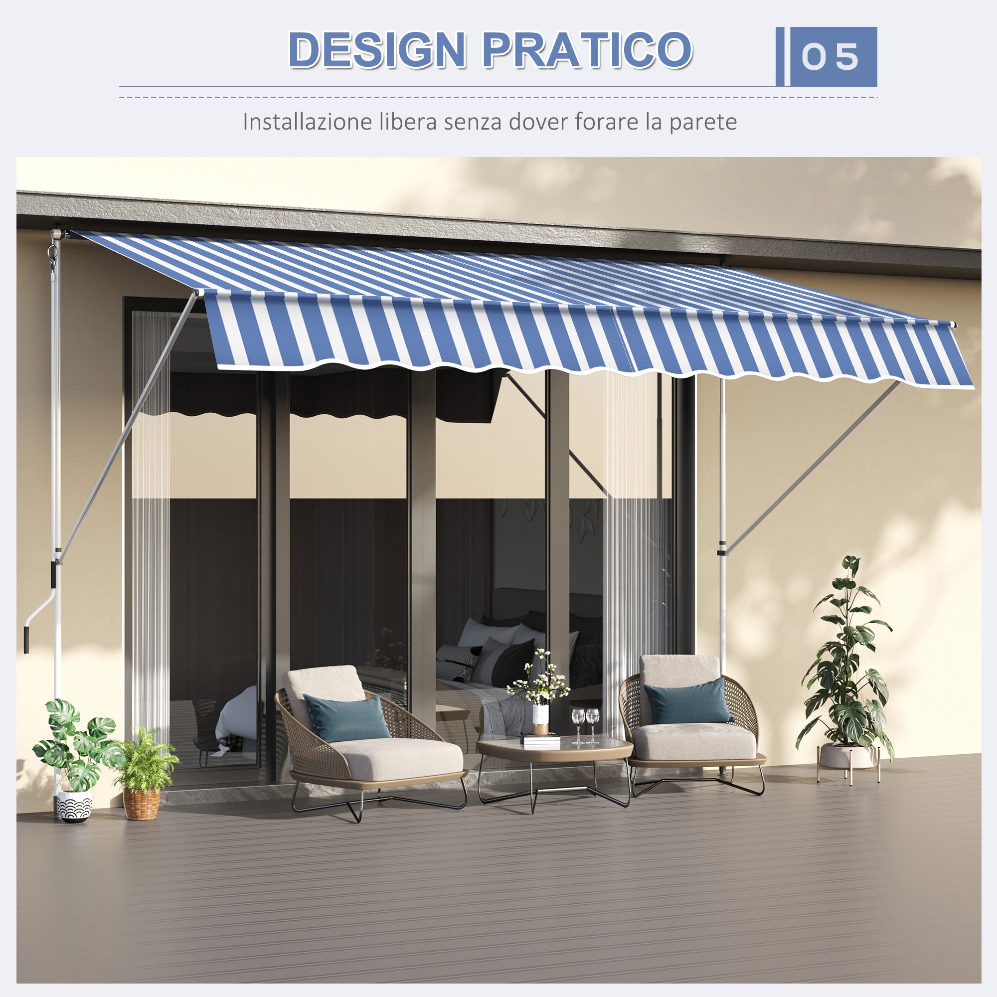 Easycomfort Tenda da Sole a Bracci 3x1.5m with Manovella e Struttura Telescopica, white e Blu