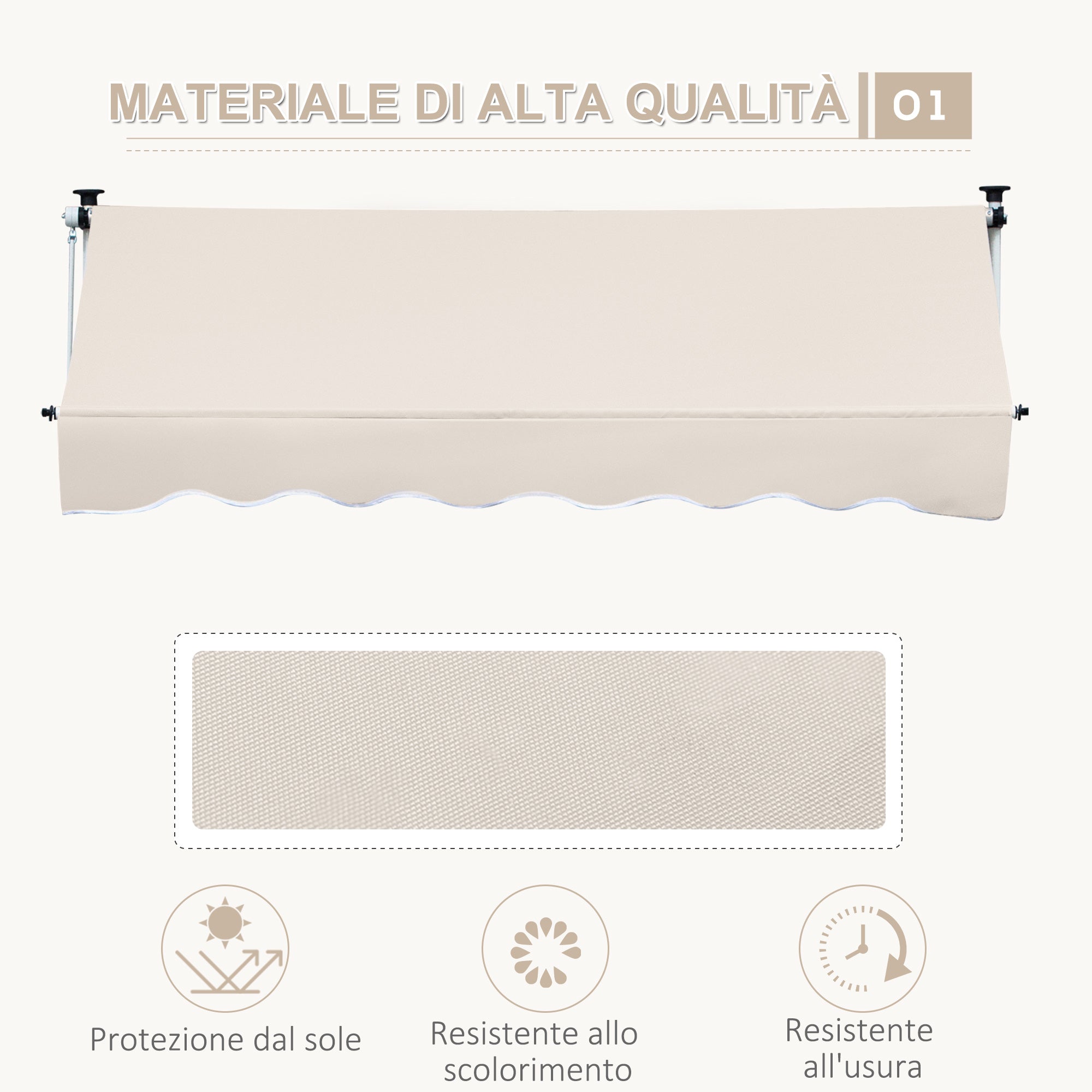 EASYCOMFORT Awning with Arms 4x1.2m with Crank and Telescopic Structure, Khaki