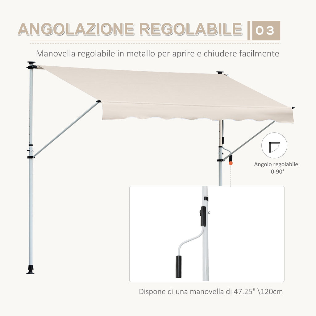 EASYCOMFORT Awning with Arms 4x1.2m with Crank and Telescopic Structure, Khaki