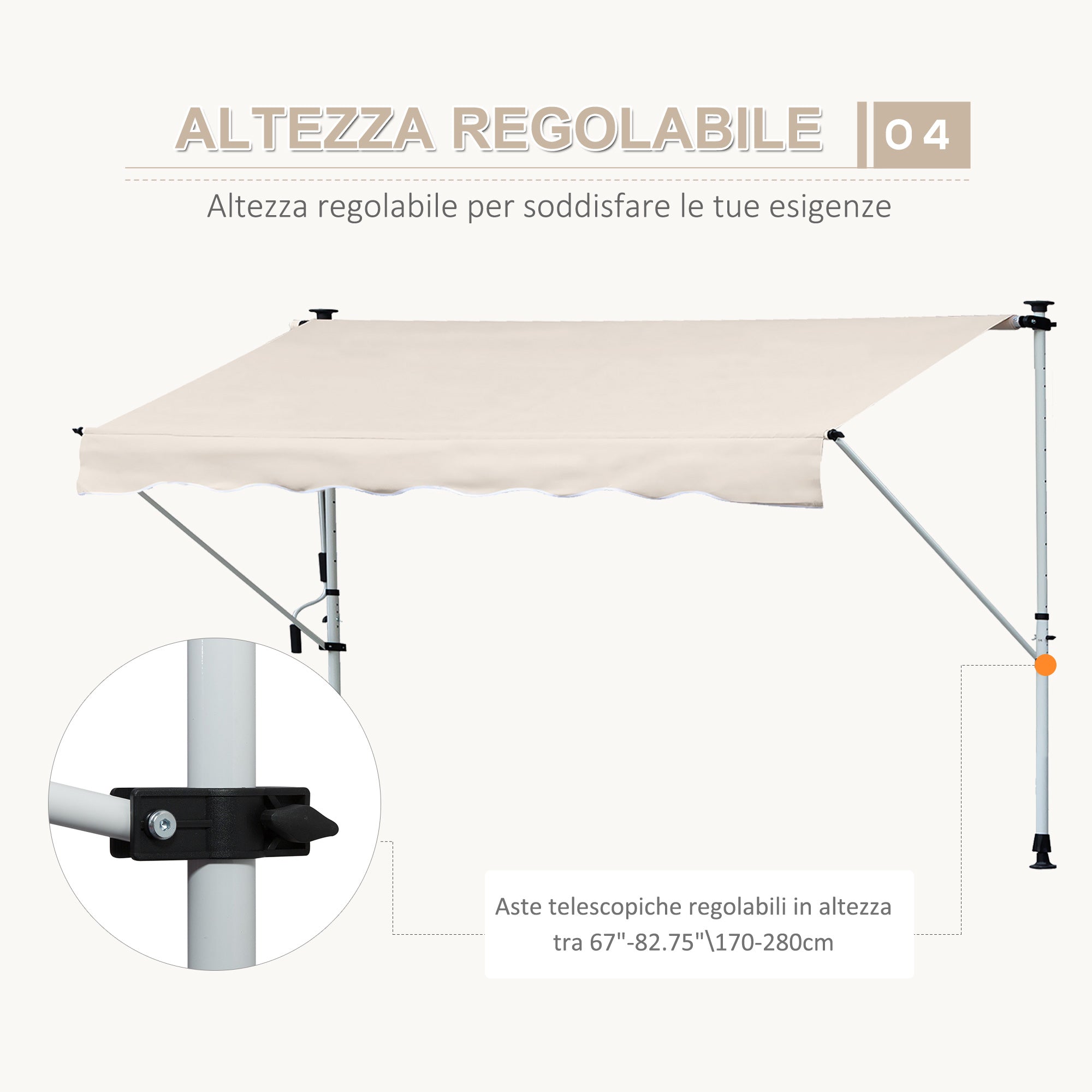 EASYCOMFORT Awning with Arms 4x1.2m with Crank and Telescopic Structure, Khaki